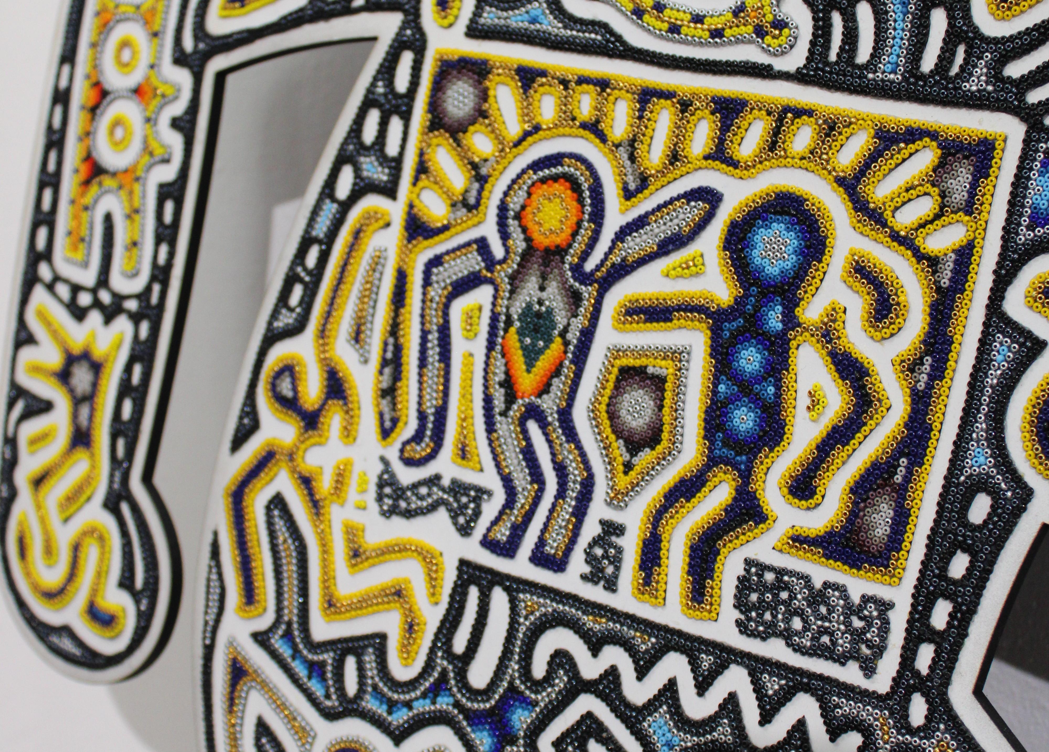 CHROMA aka Rick Wolfry  Barking Dog After Keith Haring  Huichol Beaded Plaque For Sale 3