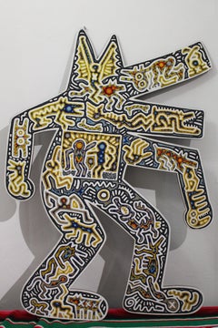 Huichol Beaded Wall Plaque Barking Dog After Keith Haring