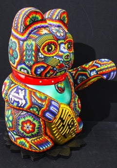 Huichol " Large Money Cat " Beaded Sculpture from Huichol ALTERATIONS Series