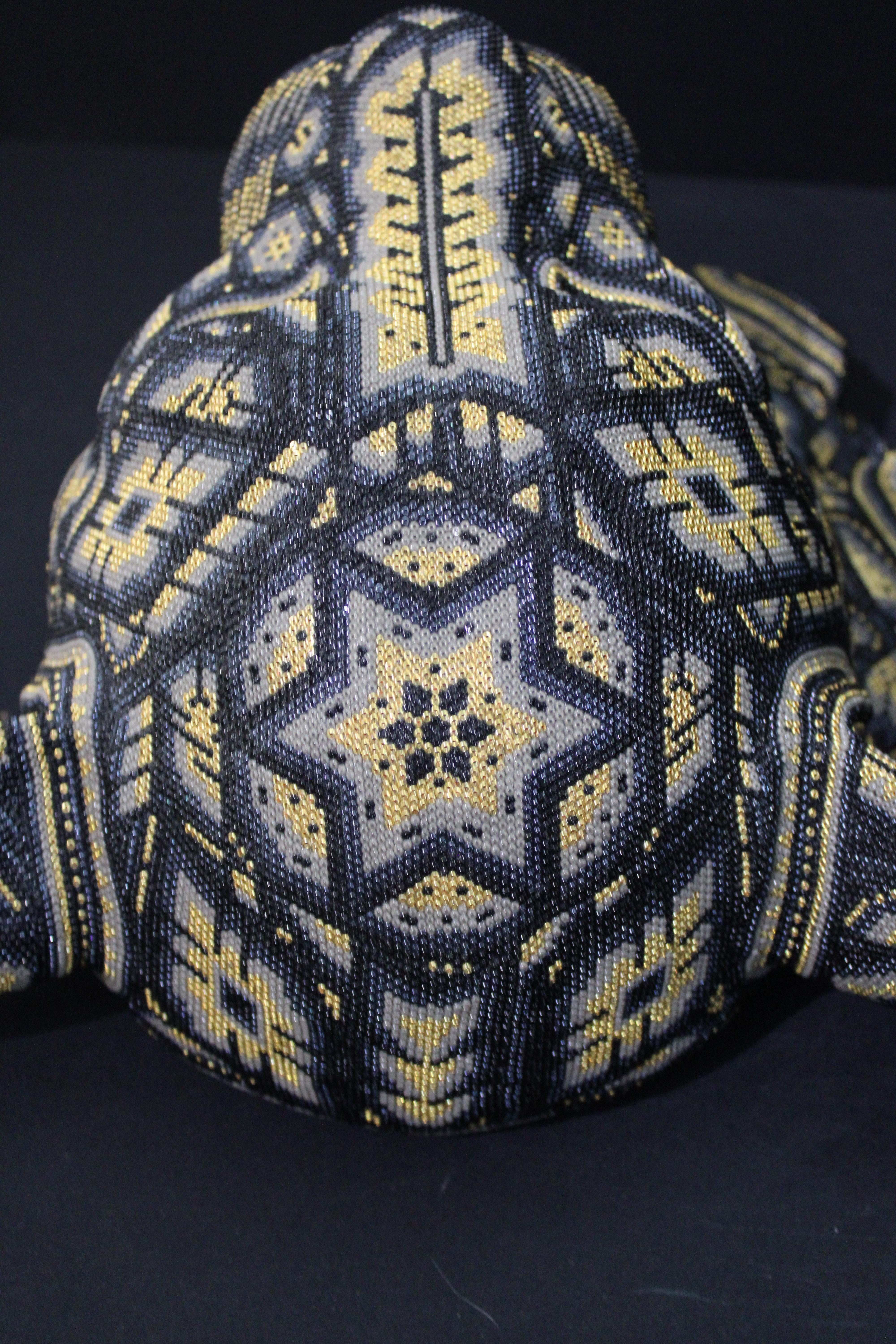 Mexikanische Huichol Perlenbesetzte große Skulptur Panther Young 2