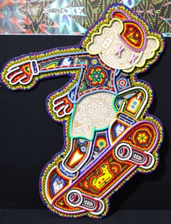 Huichol " SKATER " Scultura da parete con perline di Rick Wolfryd alias CHROMA