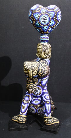 Huichol "Upside Down You Are Turning Me " Beaded Sculpture