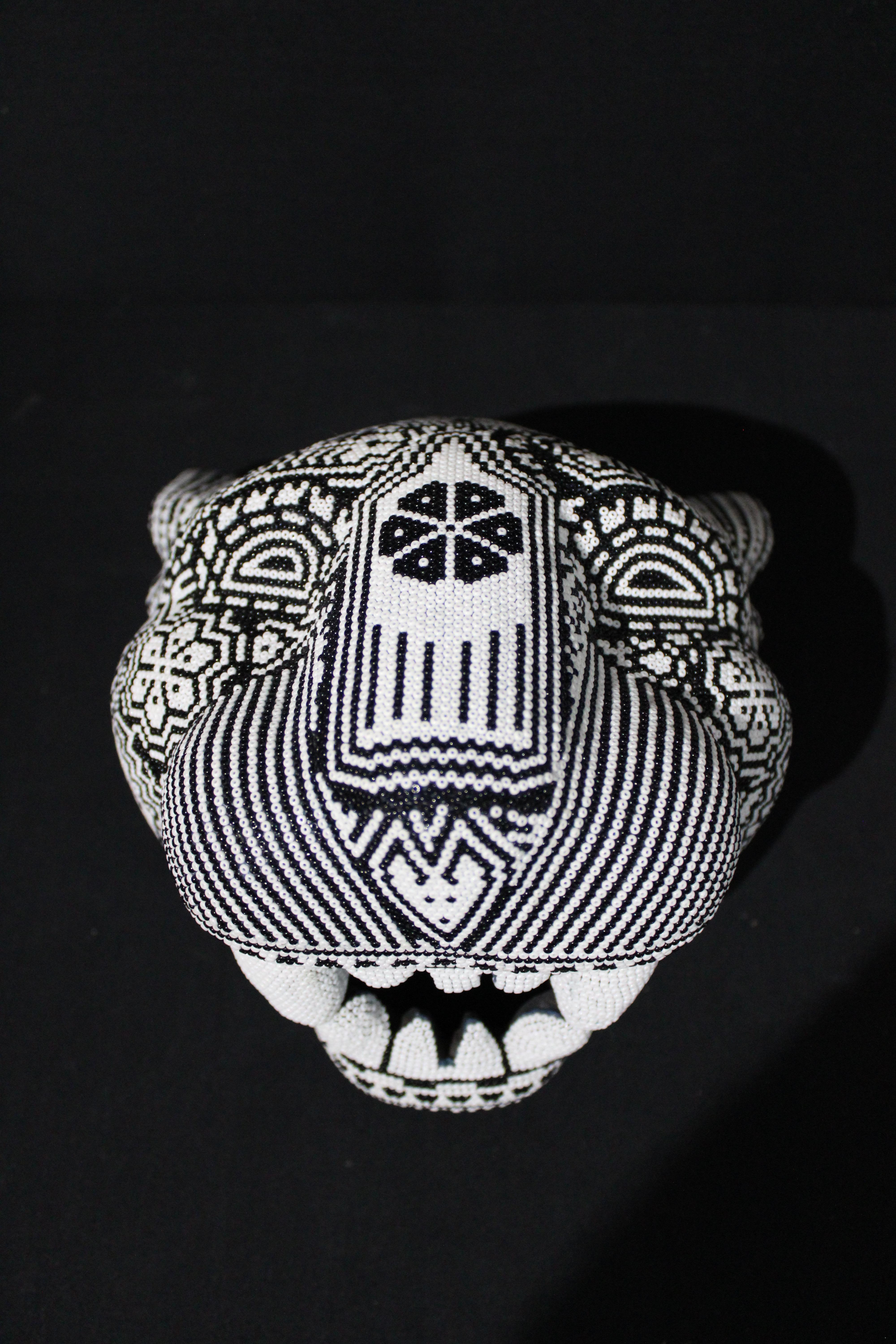 Jaguar Head  Original Mexican Beaded Sculpture  2025 For Sale 7