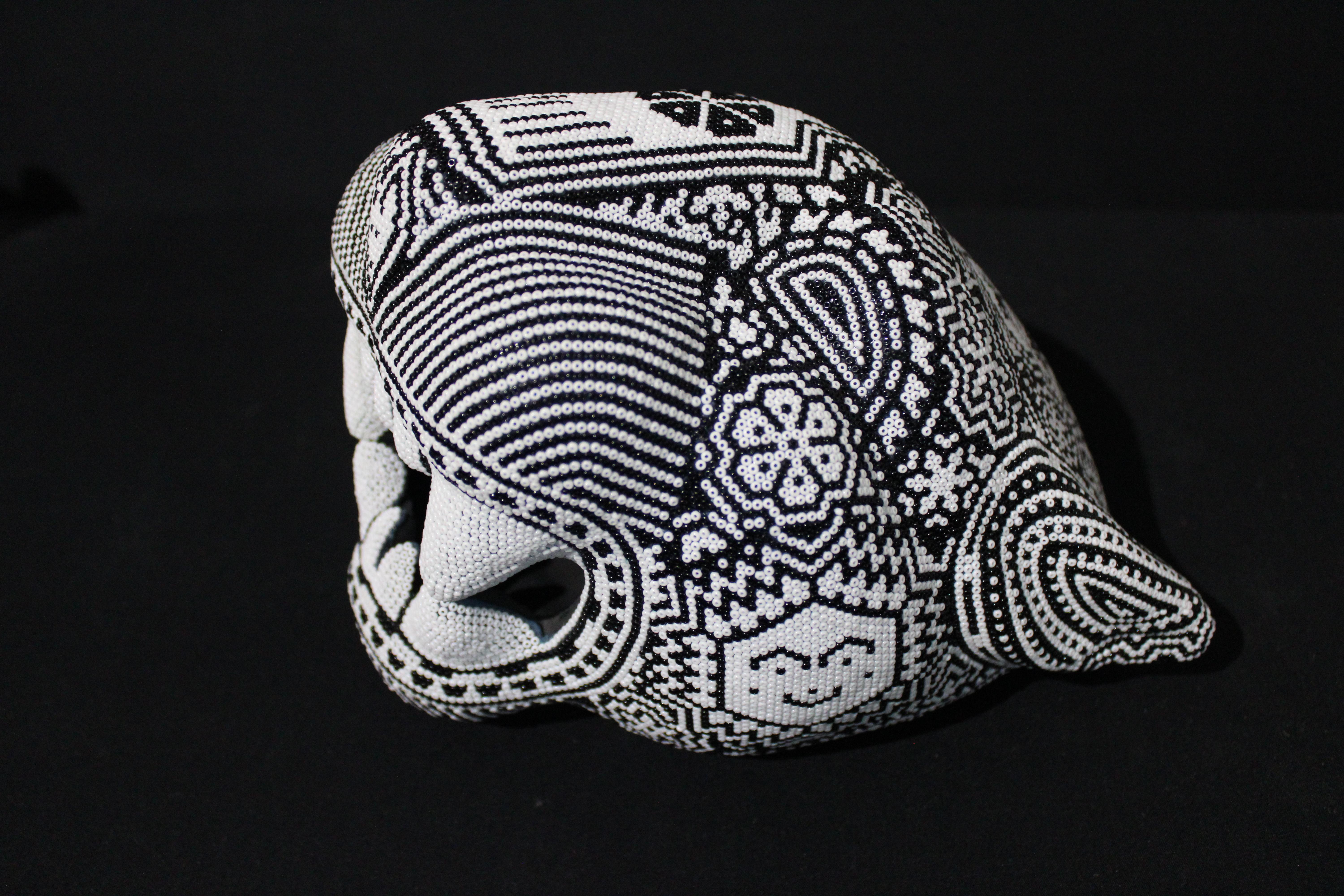 Jaguar Head  Original Mexican Beaded Sculpture  2025 - Black Abstract Sculpture by CHROMA aka Rick Wolfryd 