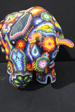 Mexican Huichol Beaded Art After Botero Bull Sculpture