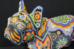 Sculpture mexicaine Huichol Beaded Art Mini Bulldog Frech