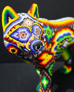 Sculpture d'art mexicaine Huichol en perles " Wolf "