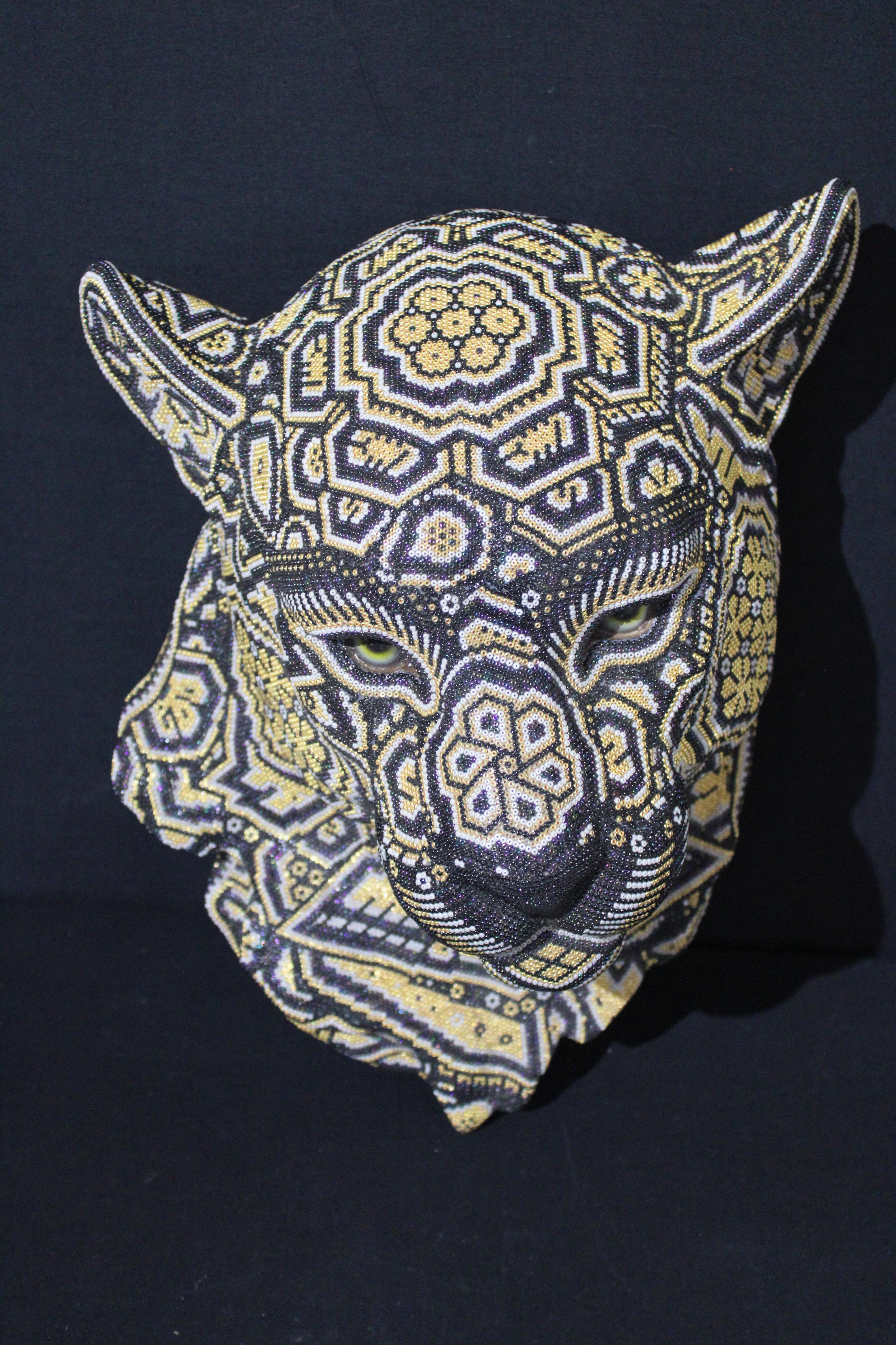 Pantera Mexicana Huichol Escultura Grande de Cuentas en venta 3