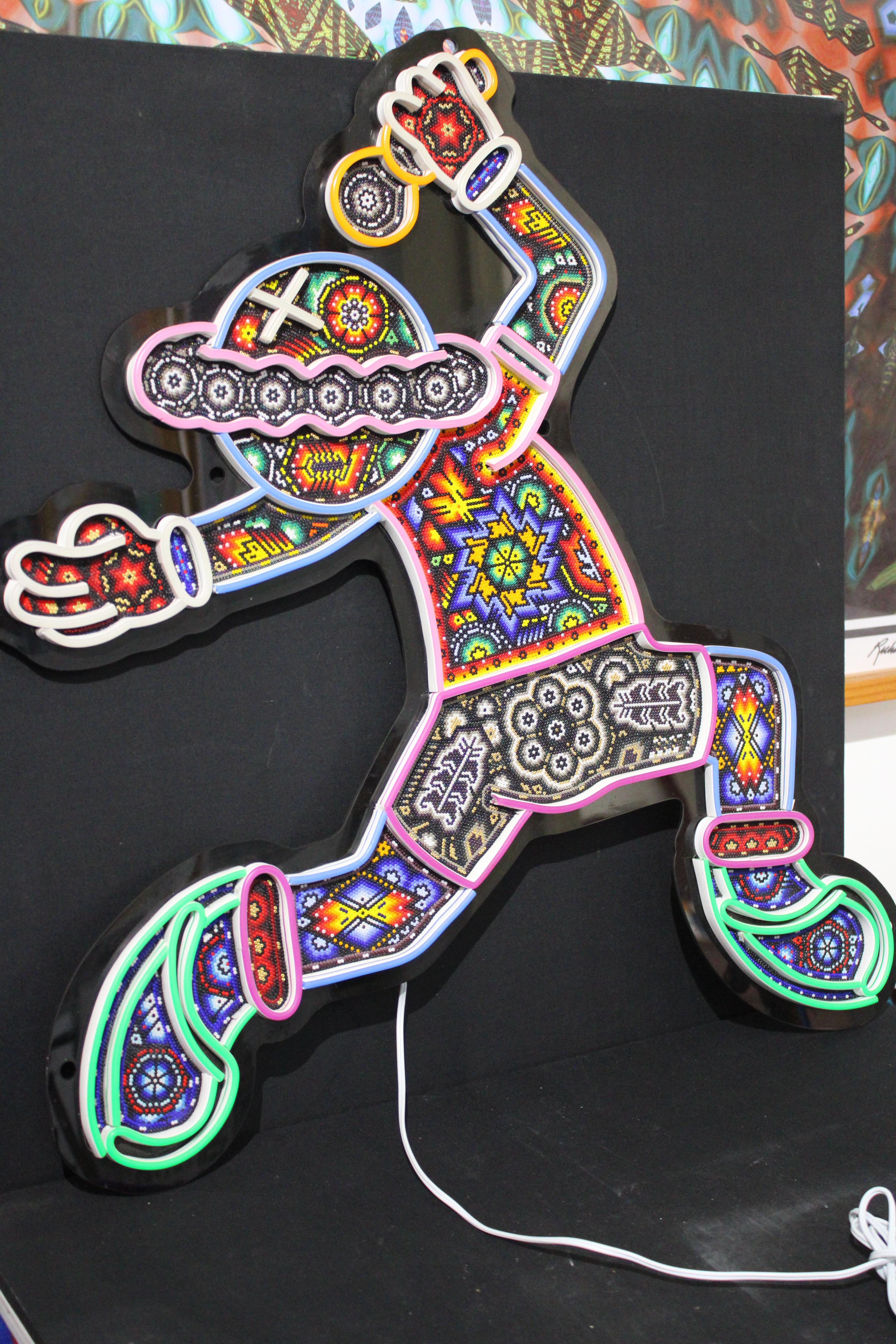 CHROMA aka Rick Wolfryd Mexican Huichol Beaded Neon Wall Light Wall Sculpture For Sale 9