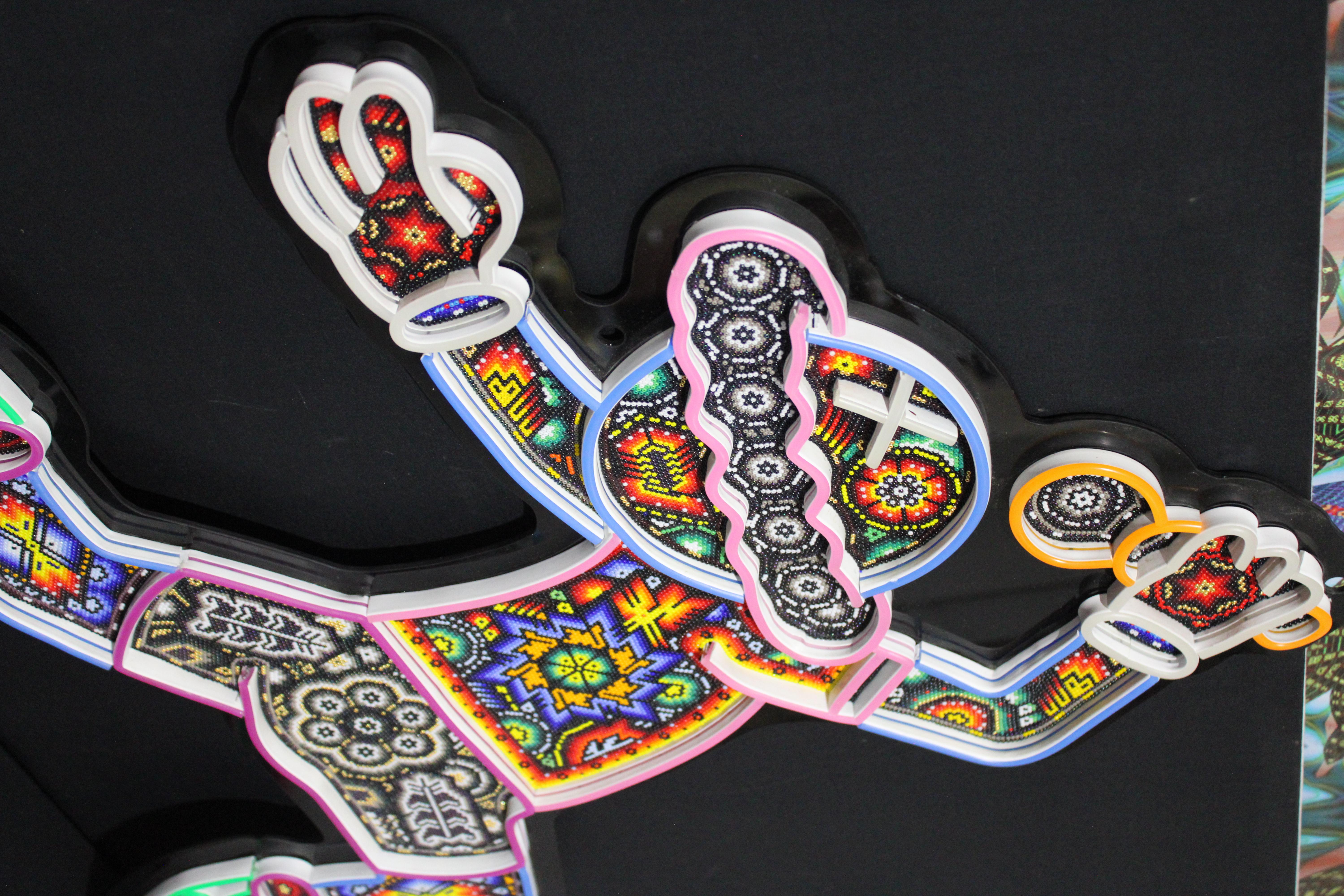 CHROMA aka Rick Wolfryd Mexican Huichol Beaded Neon Wall Light Wall Sculpture For Sale 10