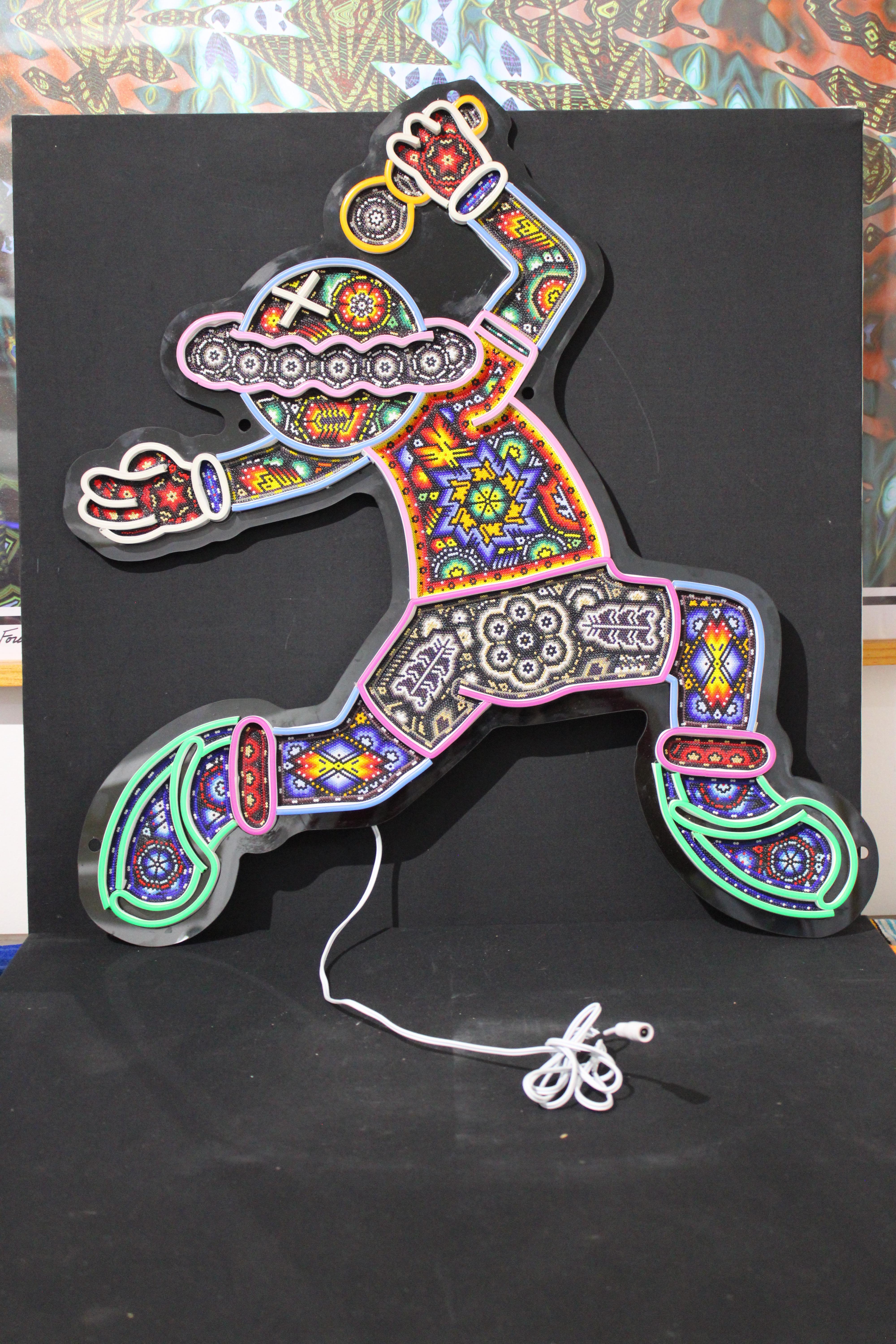 CHROMA aka Rick Wolfryd Mexican Huichol Beaded Neon Wall Light Wall Sculpture For Sale 11