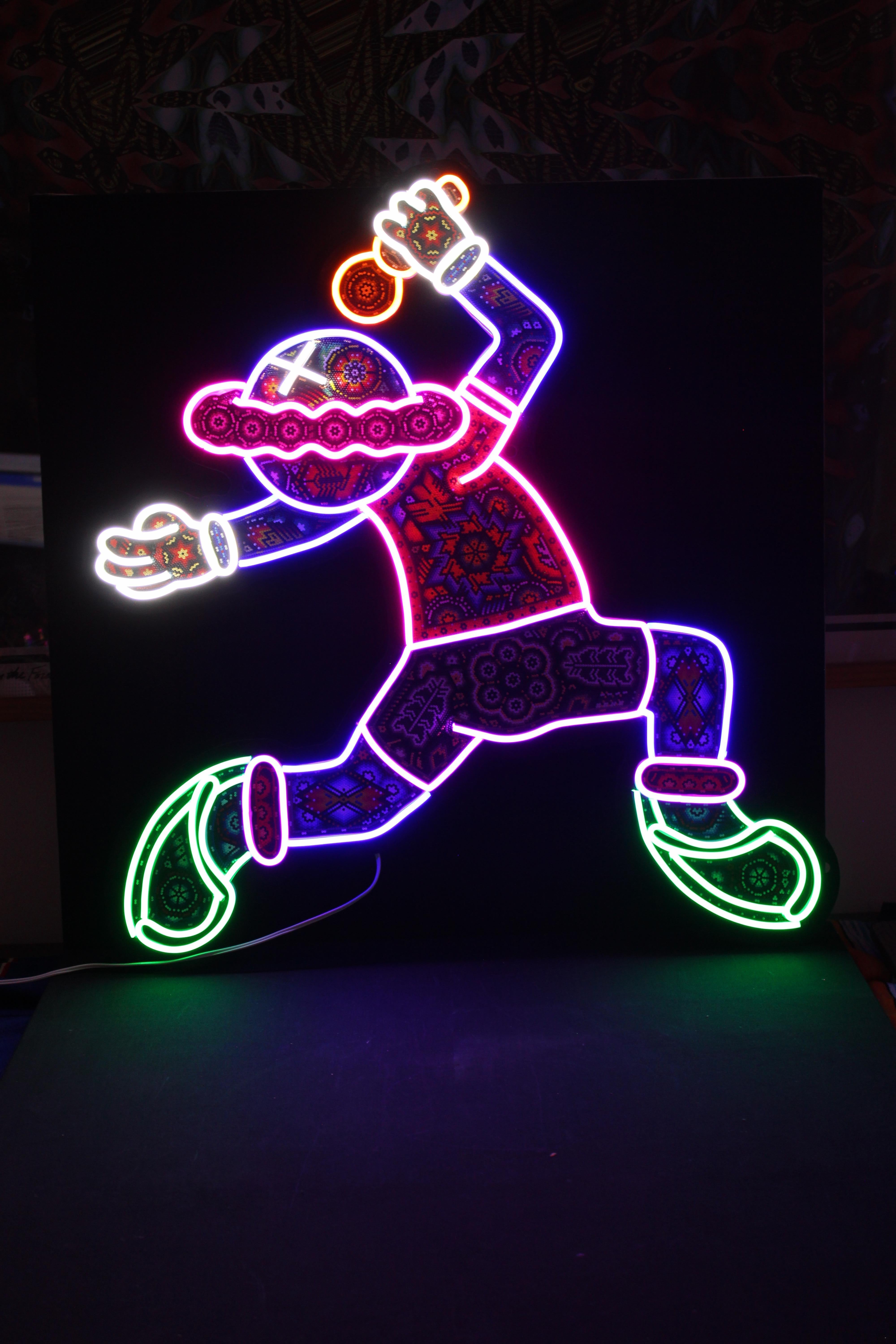 CHROMA aka Rick Wolfryd Mexican Huichol Beaded Neon Wall Light Wall Sculpture For Sale 12