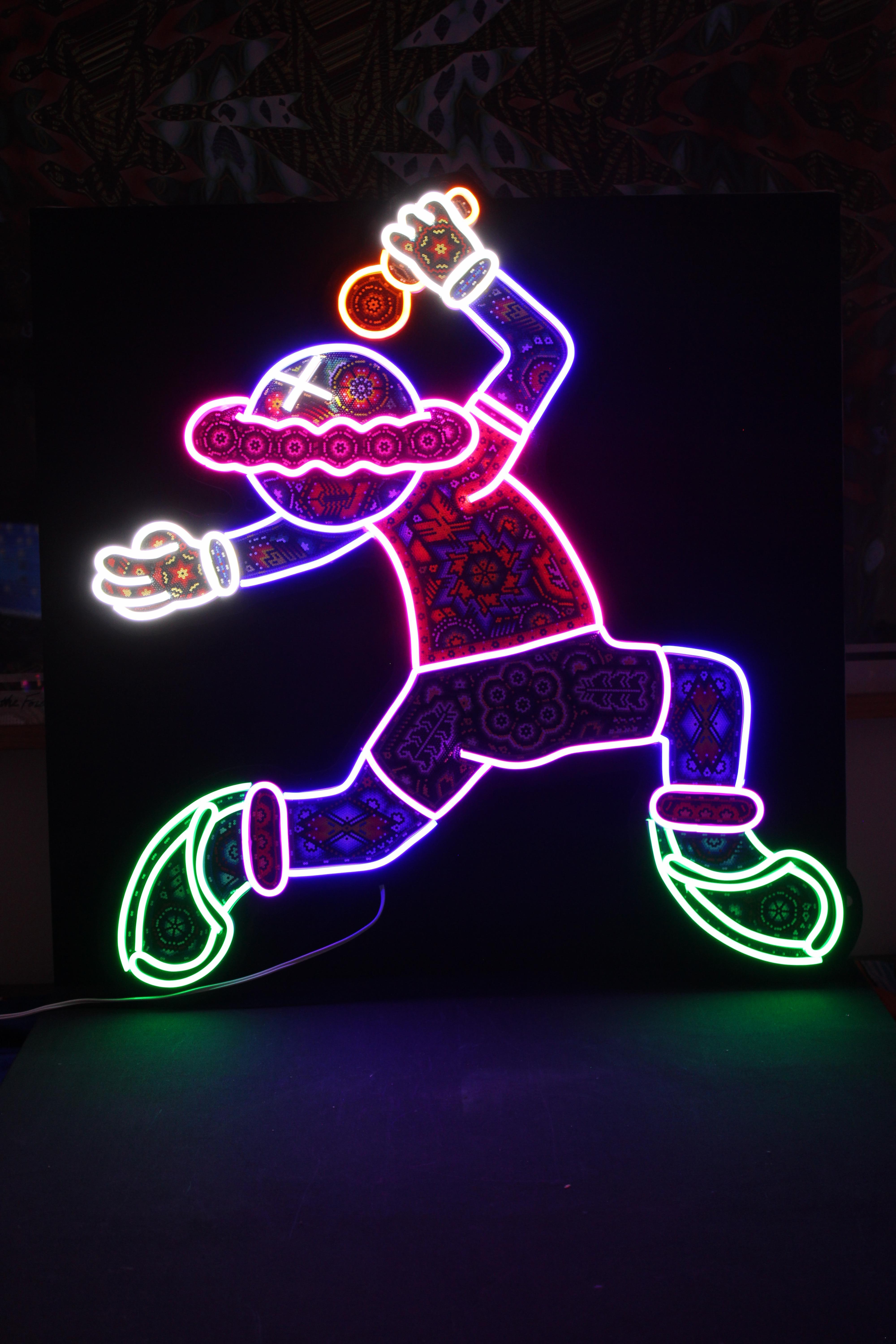 CHROMA aka Rick Wolfryd Mexican Huichol Beaded Neon Wall Light Wall Sculpture For Sale 13