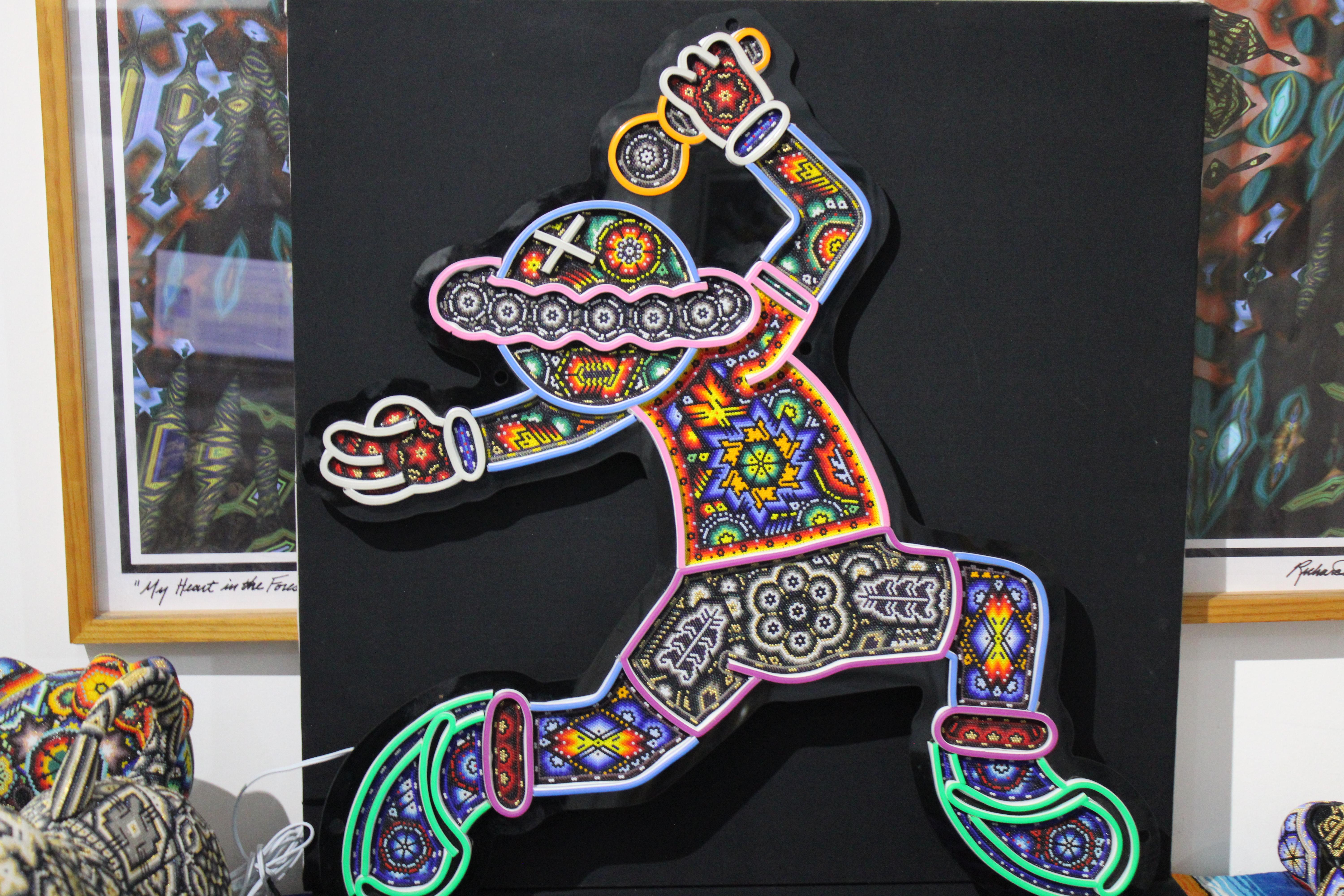 CHROMA aka Rick Wolfryd Mexican Huichol Beaded Neon Wall Light Wall Sculpture For Sale 1