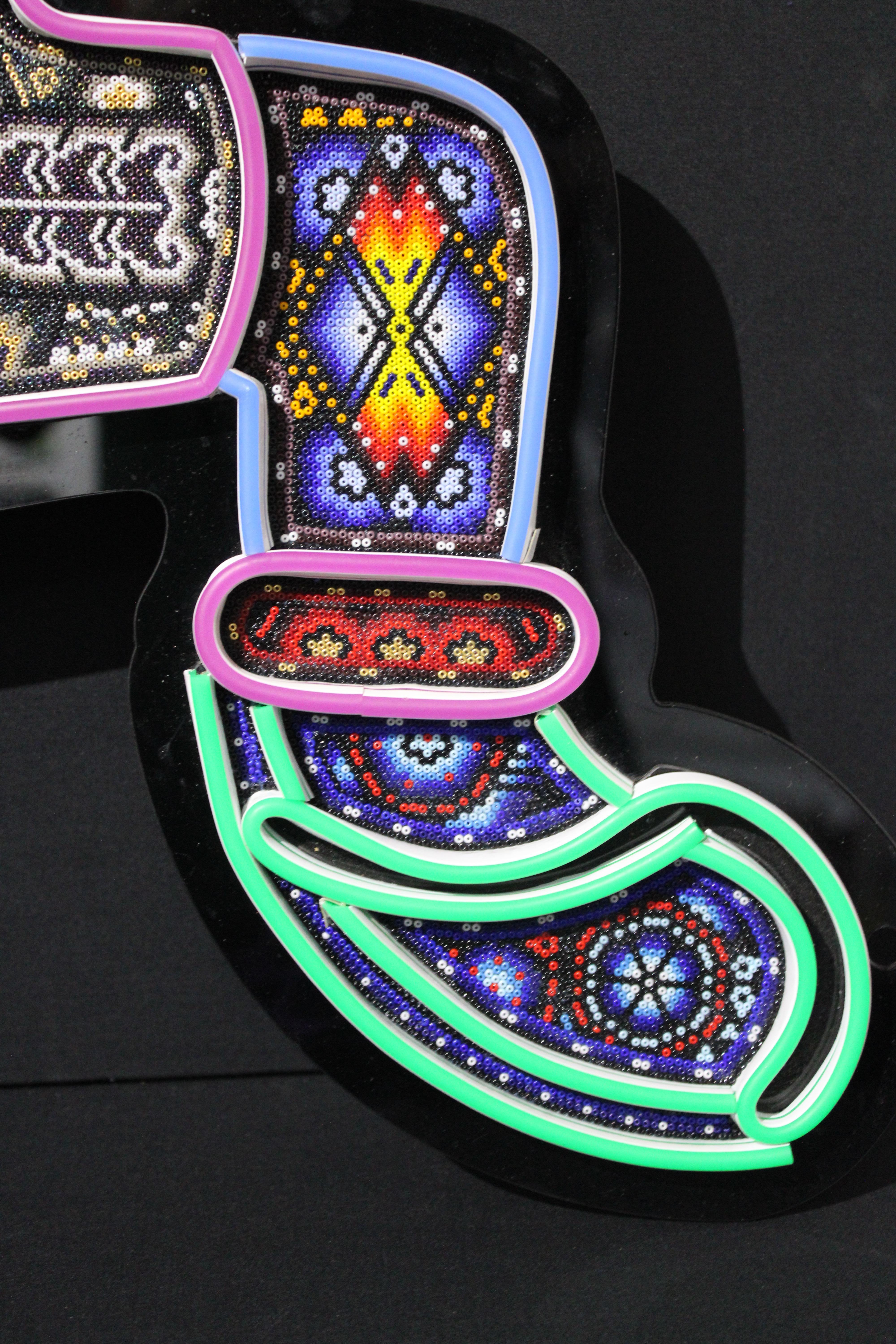 CHROMA aka Rick Wolfryd Mexican Huichol Beaded Neon Wall Light Wall Sculpture For Sale 2