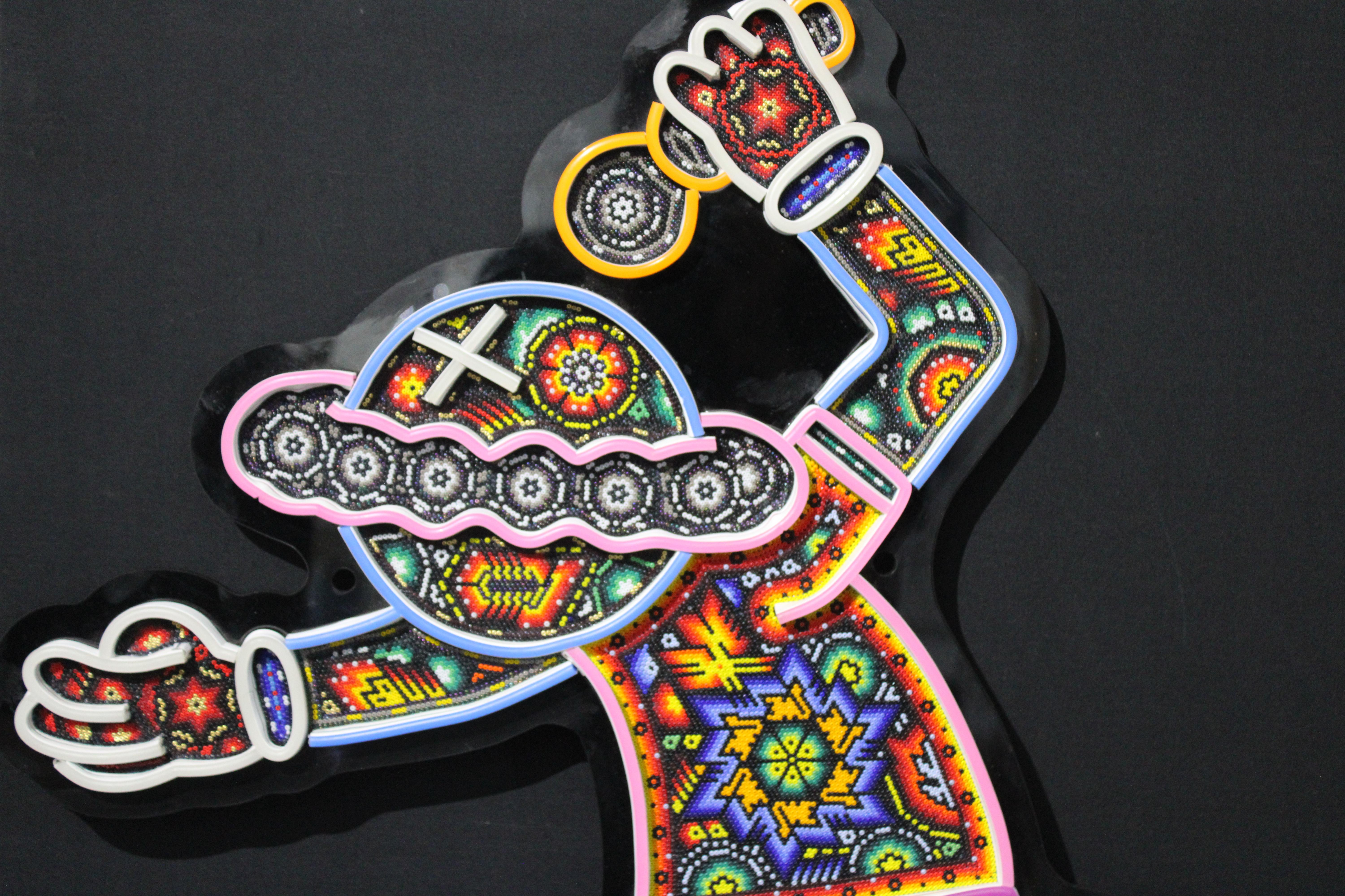 CHROMA aka Rick Wolfryd Mexican Huichol Beaded Neon Wall Light Wall Sculpture For Sale 5