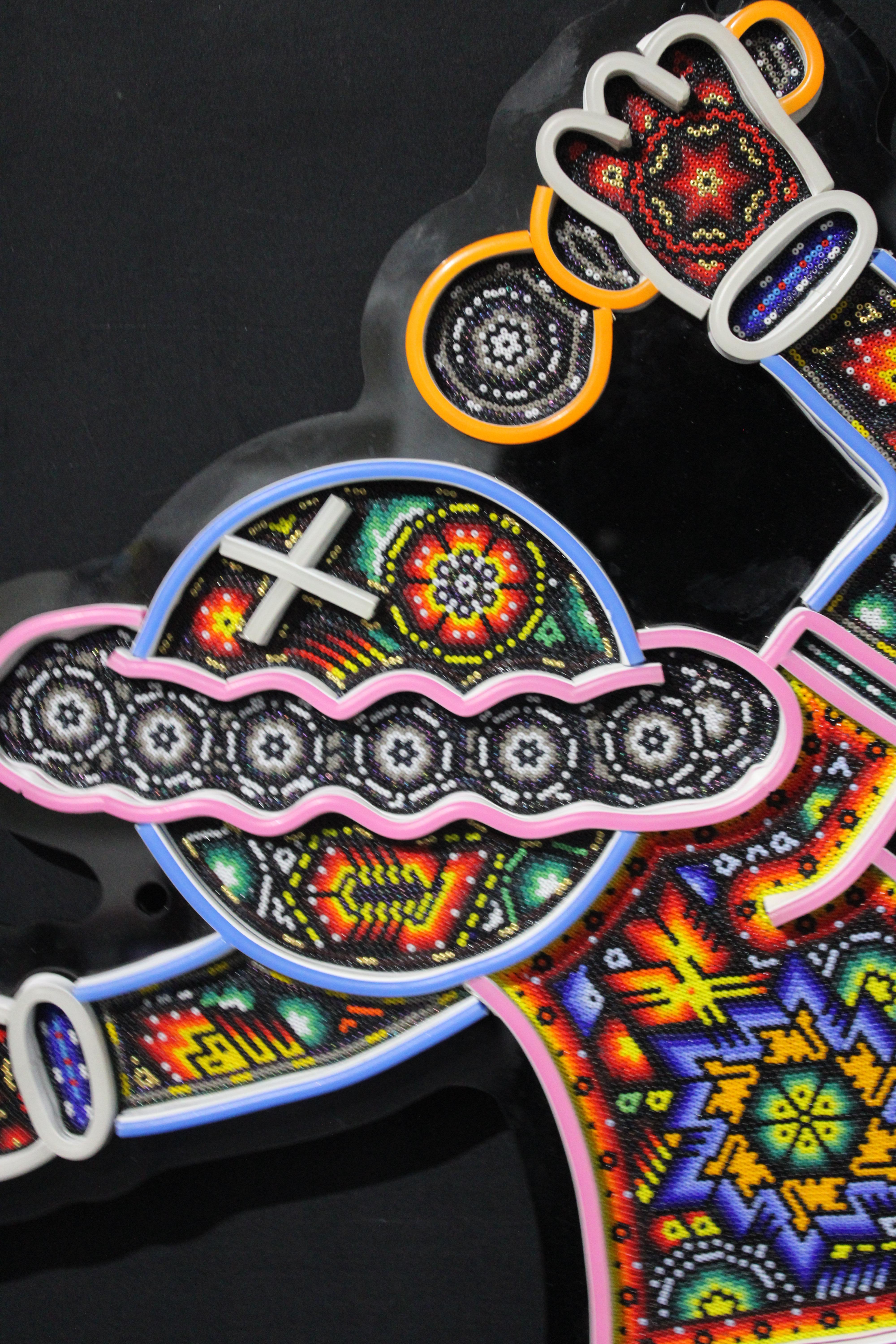 CHROMA aka Rick Wolfryd Mexican Huichol Beaded Neon Wall Light Wall Sculpture For Sale 6