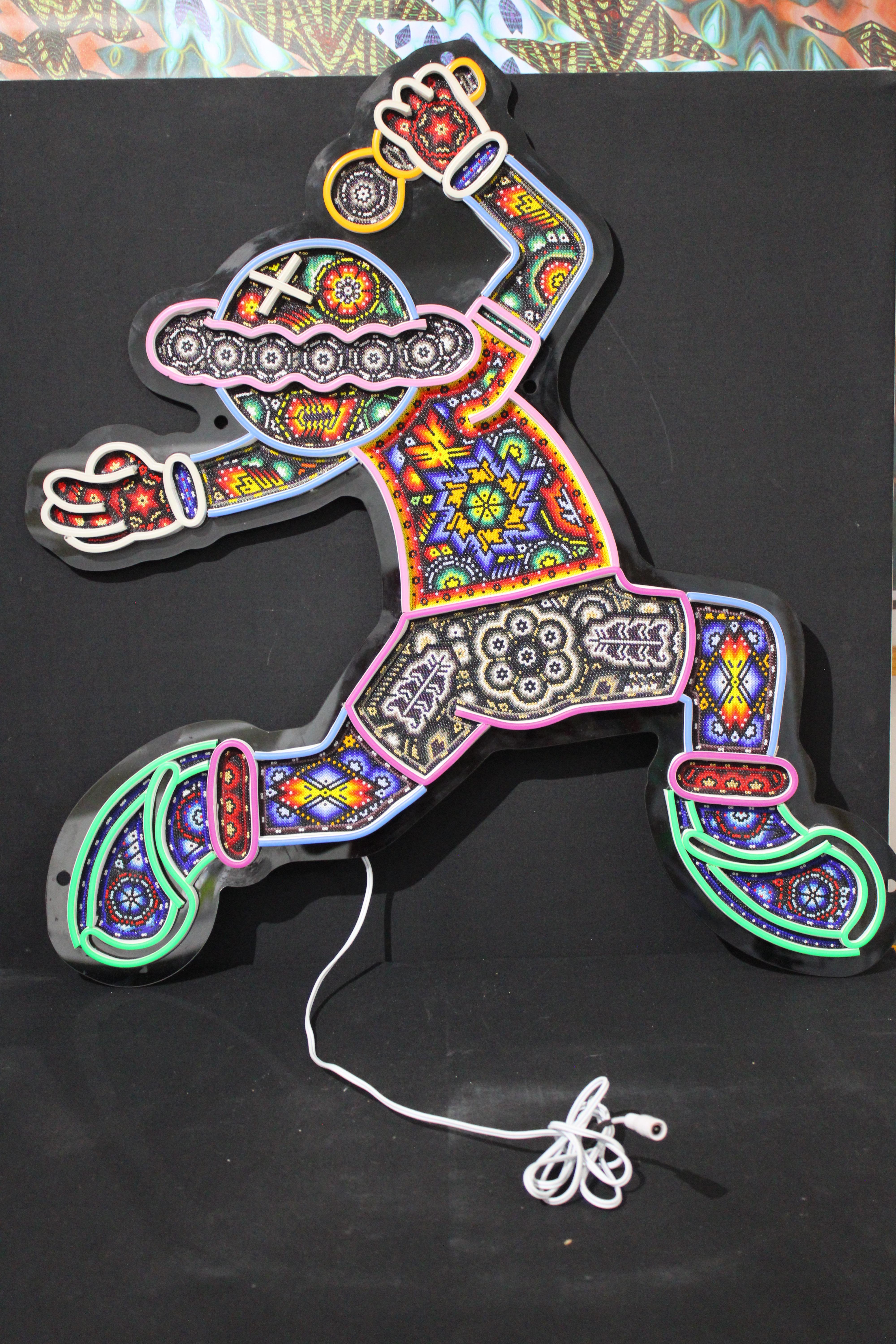 CHROMA aka Rick Wolfryd Mexican Huichol Beaded Neon Wall Light Wall Sculpture For Sale 7