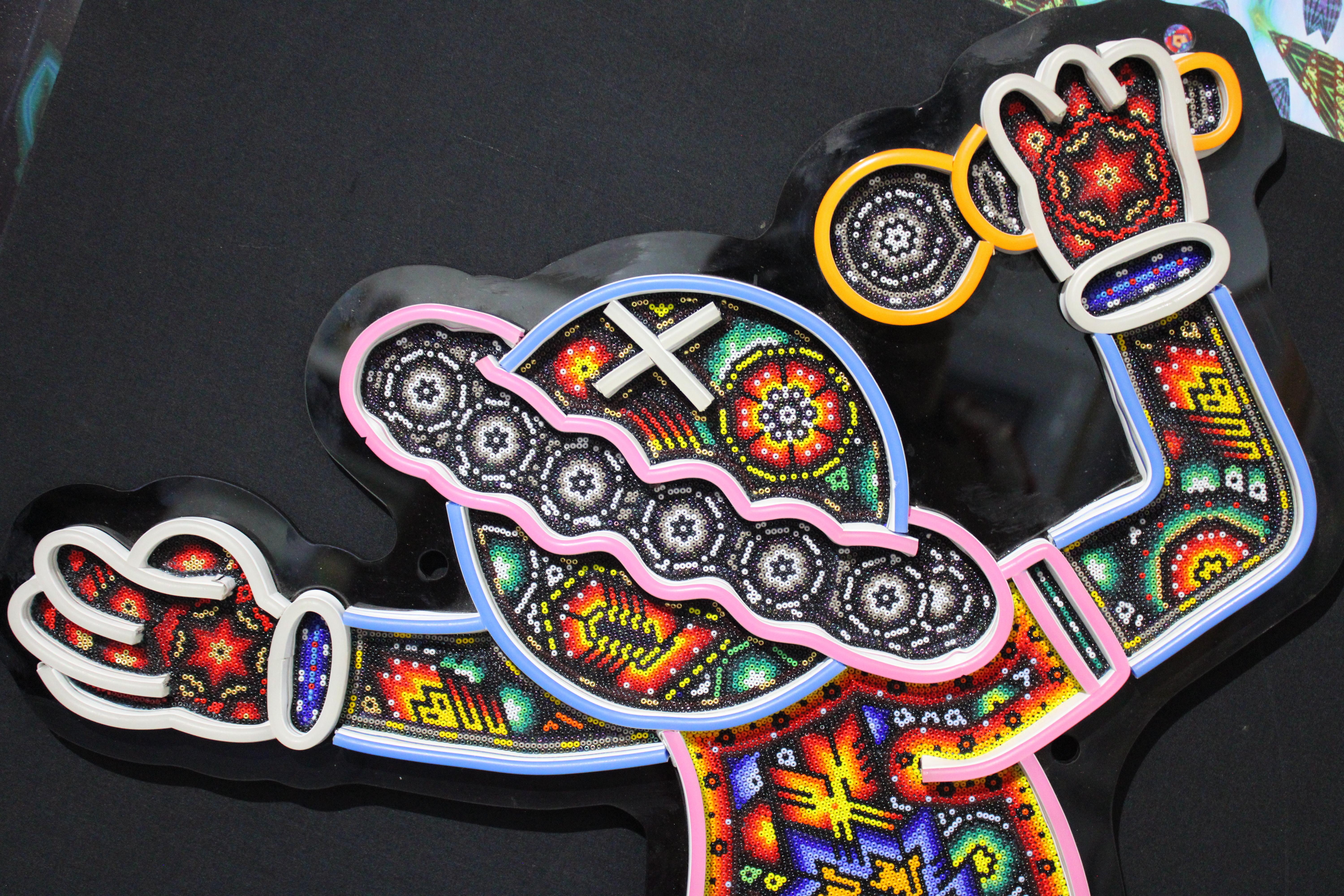 CHROMA aka Rick Wolfryd Mexican Huichol Beaded Neon Wall Light Wall Sculpture For Sale 8