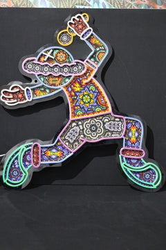 Mexican Huichol Beaded Glow LED Neon Wall Light Wall Sculpture . . . FIBER OPTIC