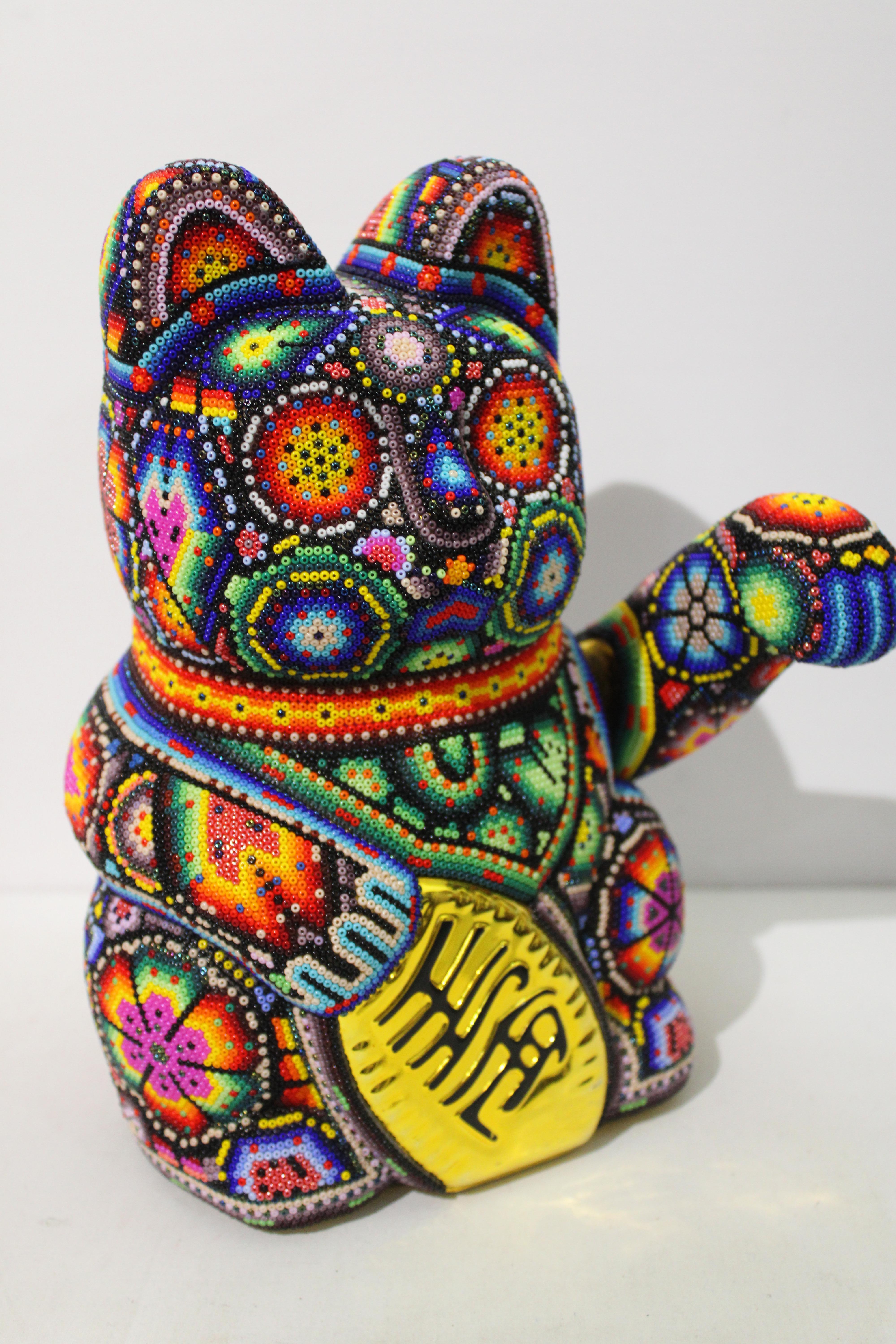 CHROMA aka Rick Wolfryd  Abstract Sculpture - Money Cat from Huichol ALTERATIONS Series