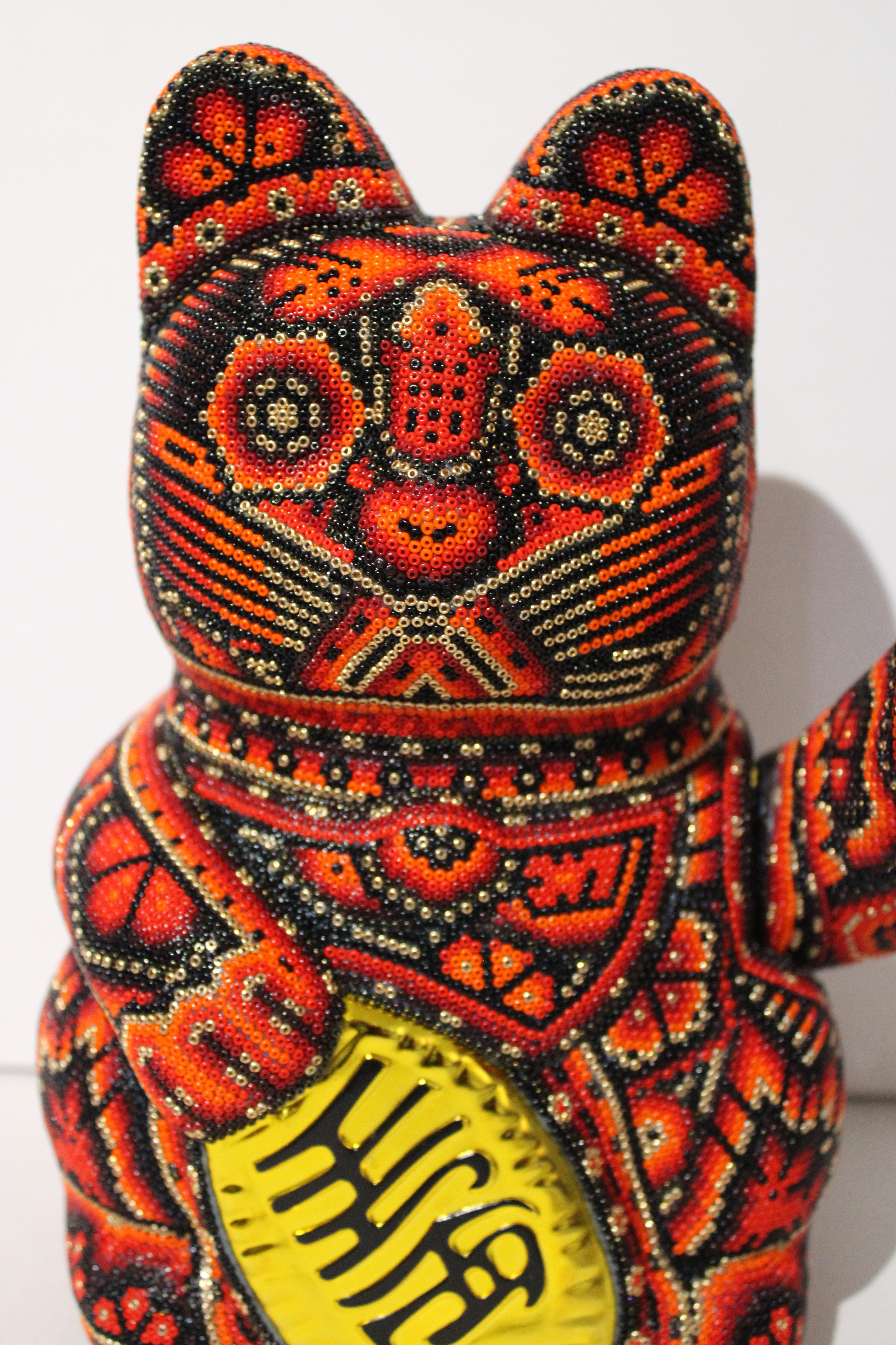 Money Cat from Huichol ALTERATIONS Series - Pop Art Sculpture by CHROMA aka Rick Wolfryd 