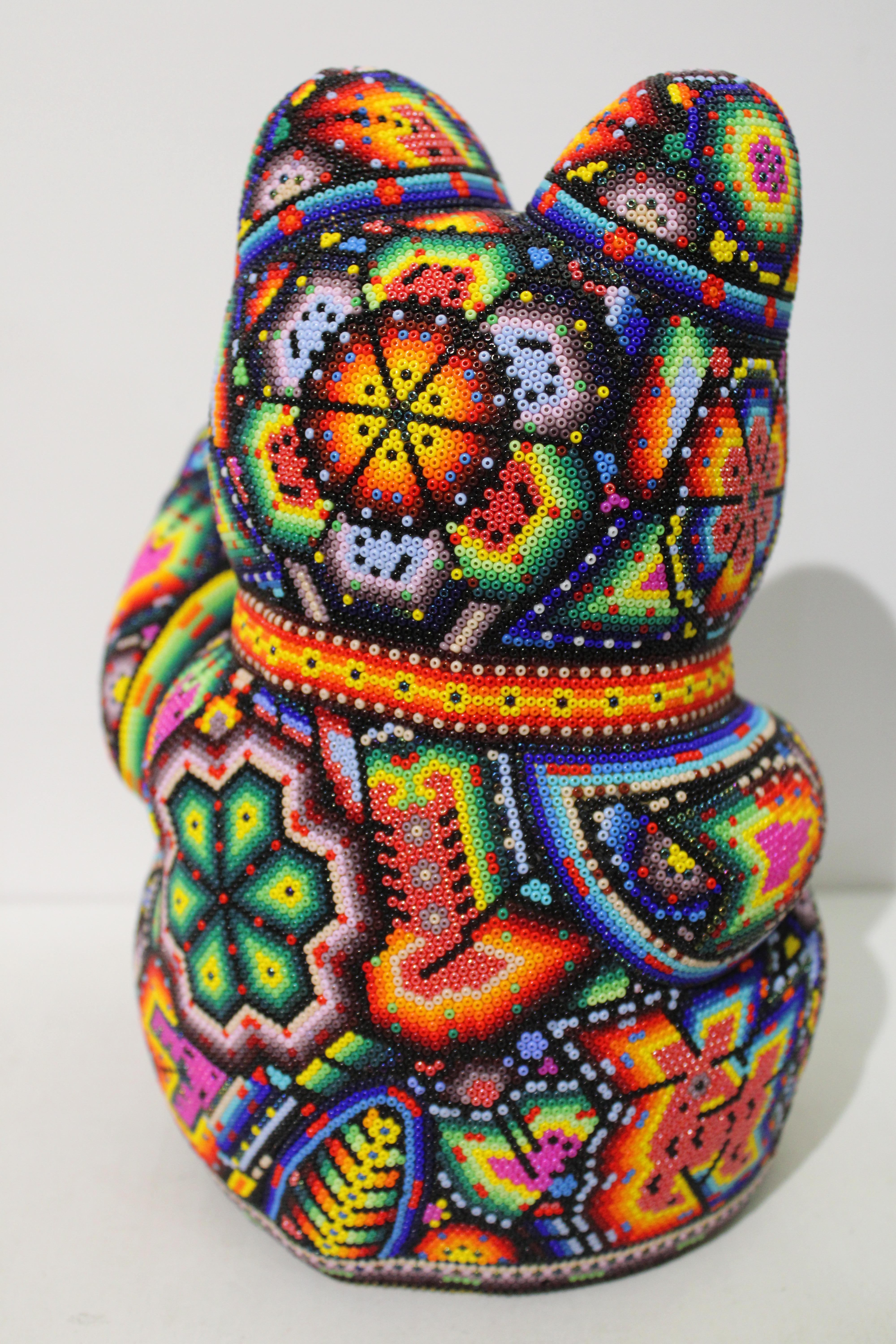 Money Cat from Huichol ALTERATIONS Series - Pop Art Sculpture by CHROMA aka Rick Wolfryd 