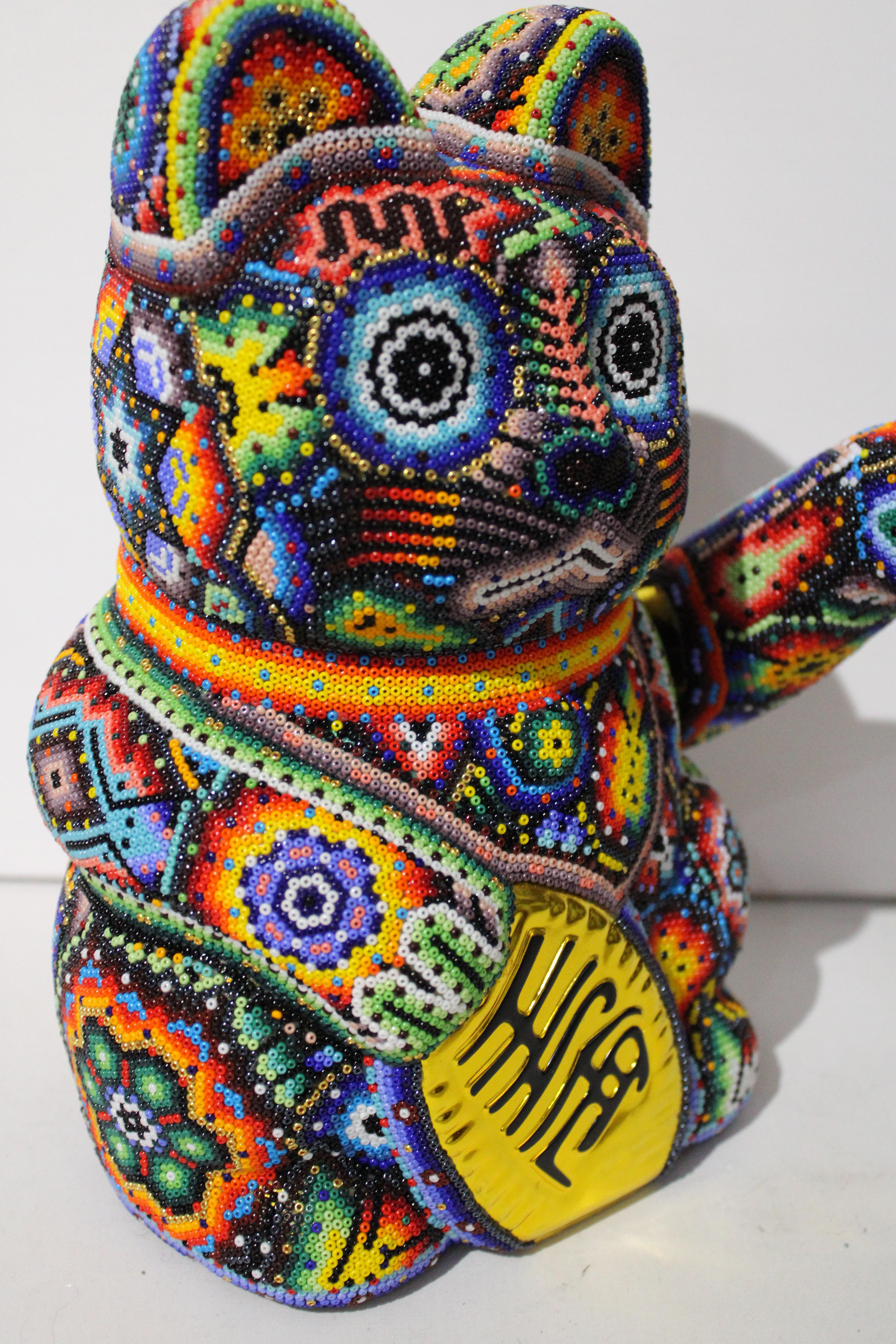 CHROMA aka Rick Wolfryd  Figurative Sculpture - Money Cat from Huichol ALTERATIONS Series