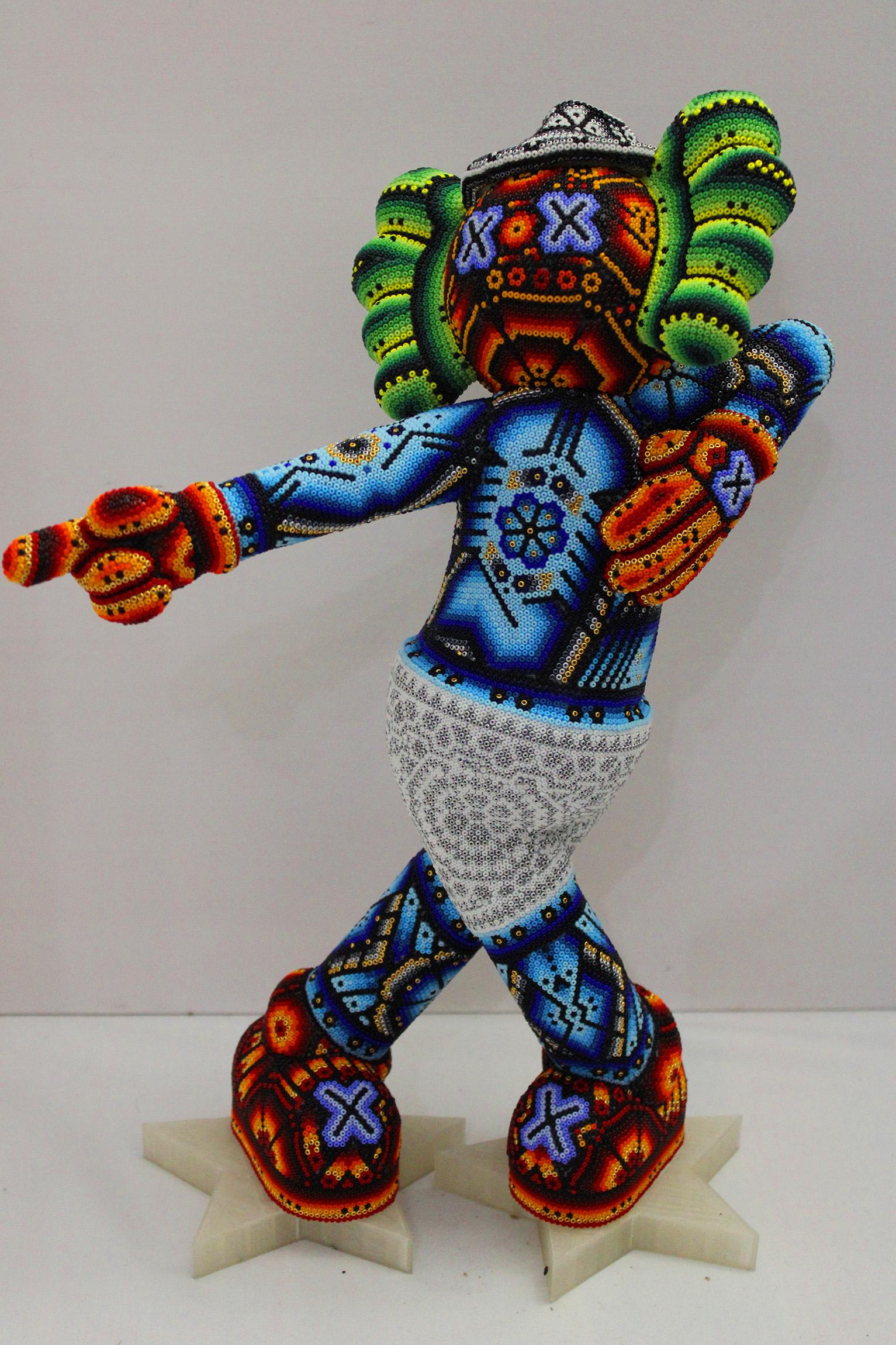 CHROMA aka Rick Wolfryd  Abstract Sculpture - "Popstar with Hat" Mini from Huichol ALTERATIONS Series