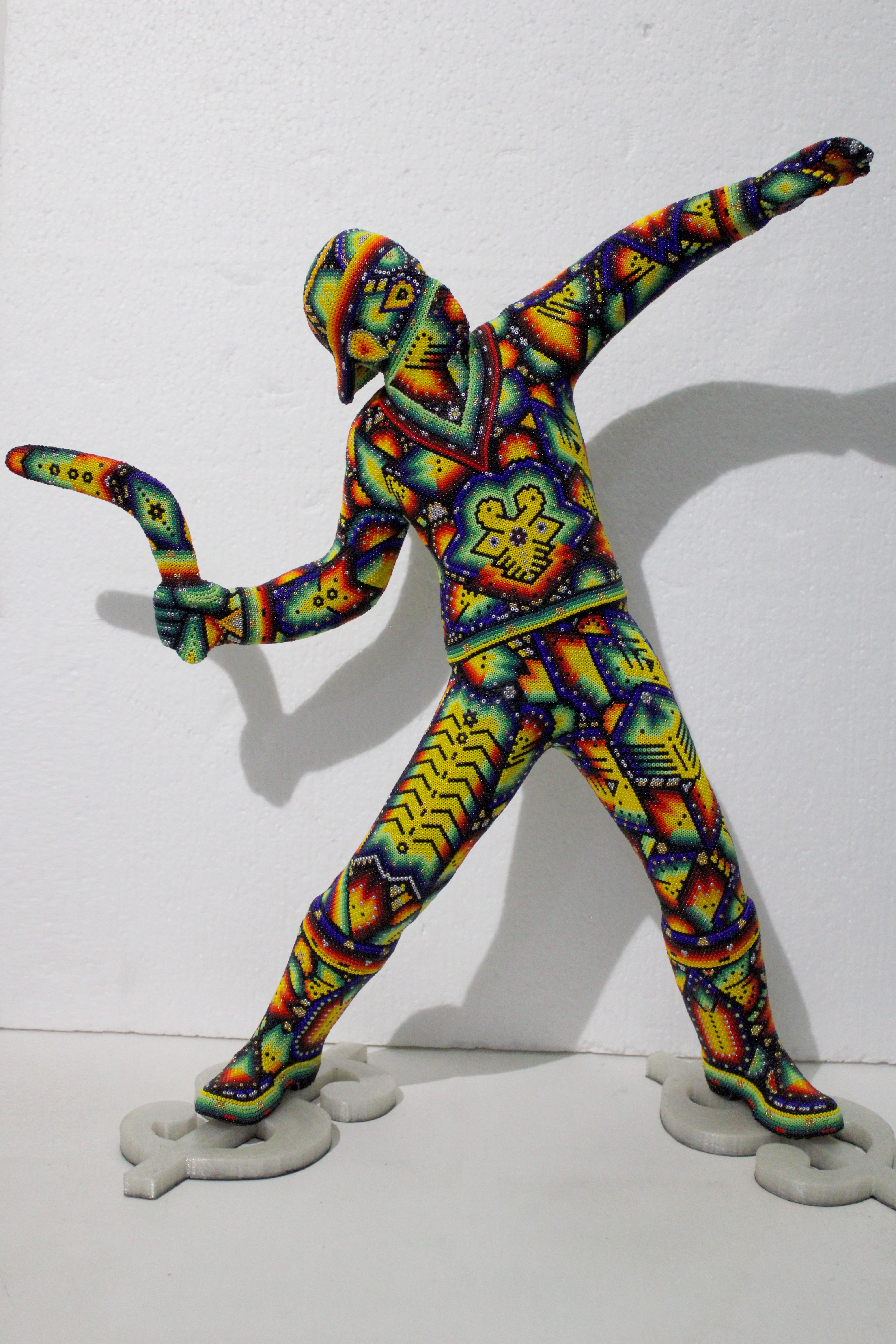 CHROMA aka Rick Wolfryd  Figurative Sculpture - "Return on Your Money" mini from Huichol Series