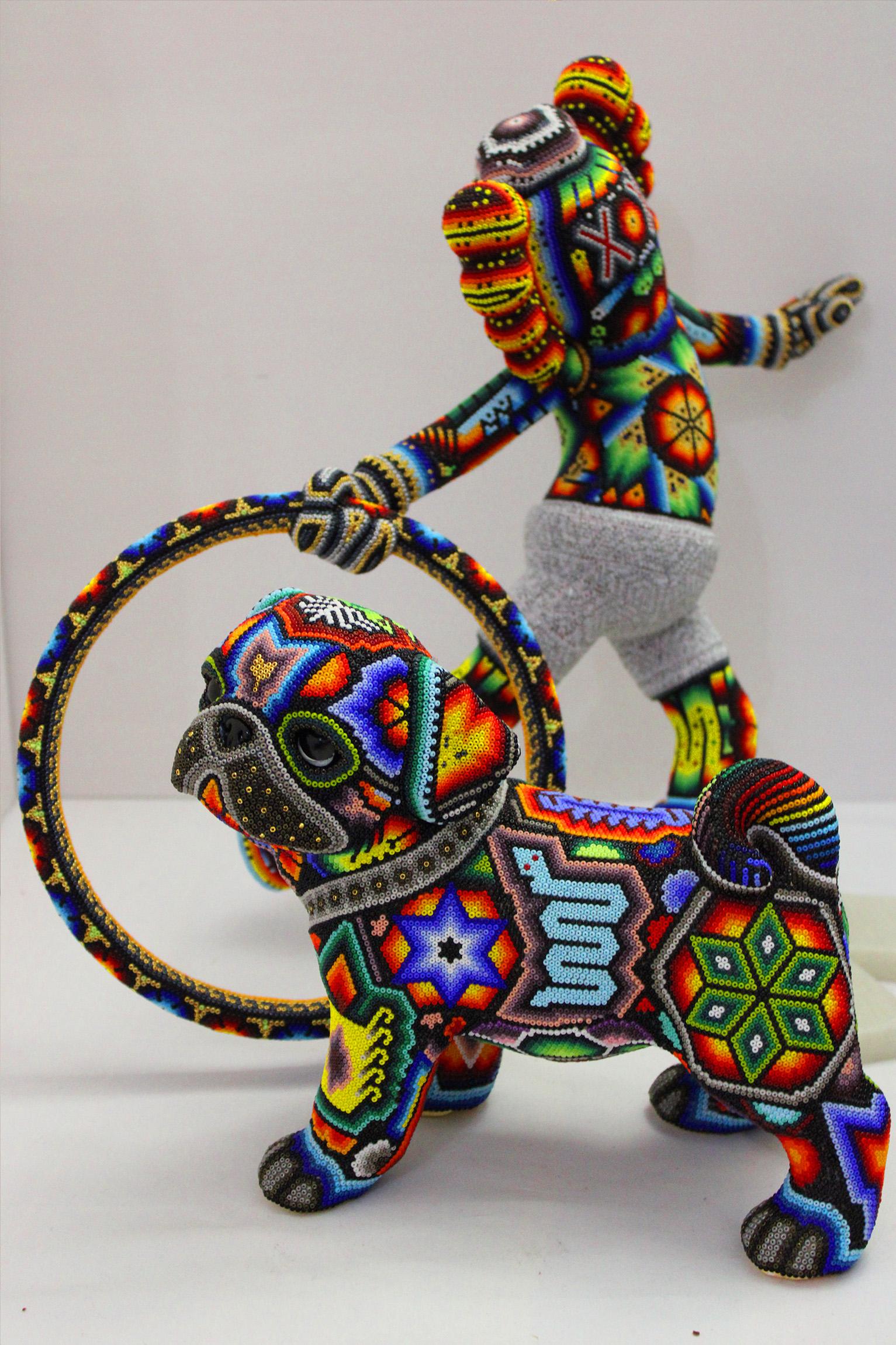CHROMA aka Rick Wolfryd  Figurative Sculpture - "Ring Master Mini" from Huichol ALTERATIONS Series 