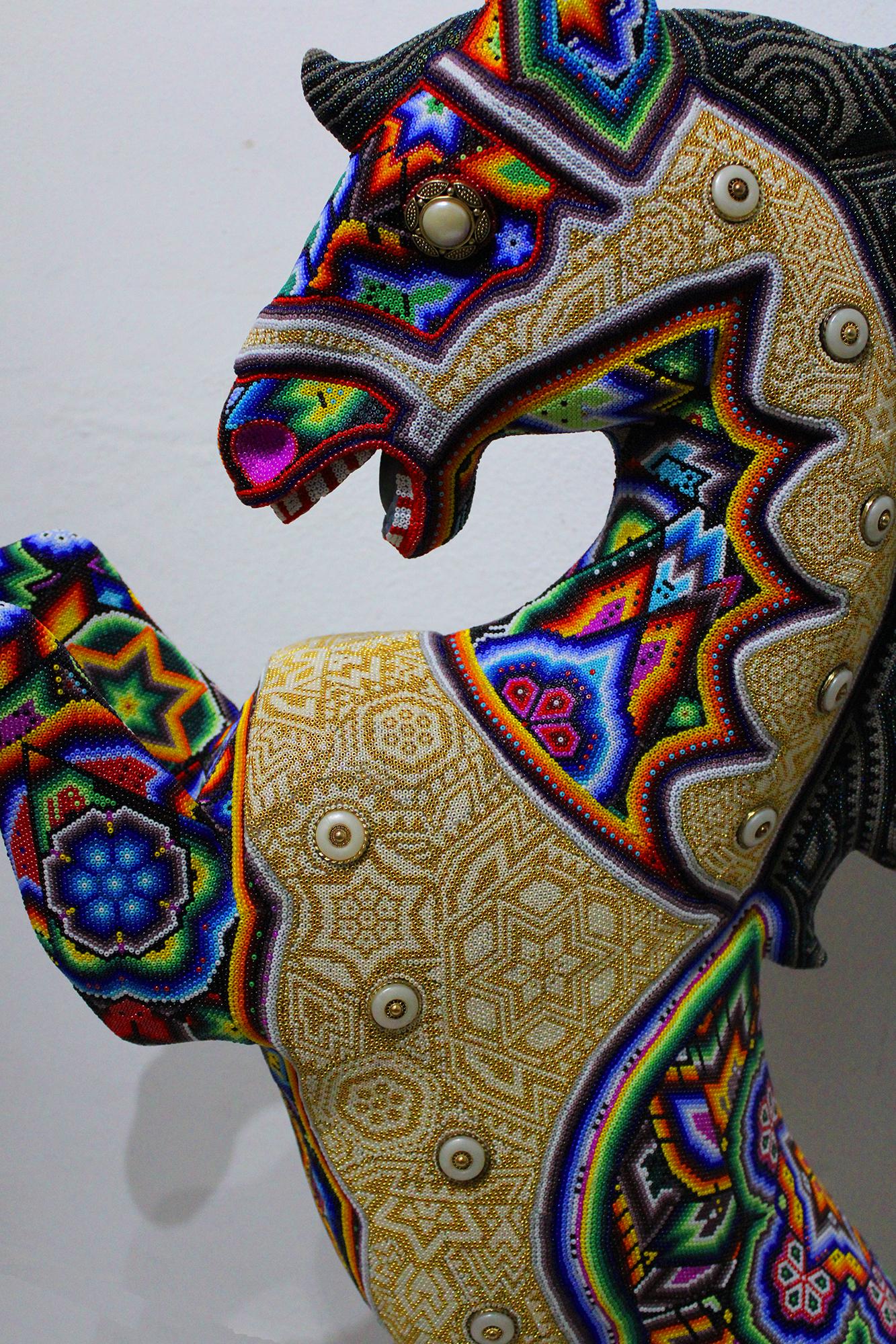 CHROMA aka Rick Wolfryd  Figurative Sculpture - "WONDER HORSE" Carousel Series from Huichol Alterations