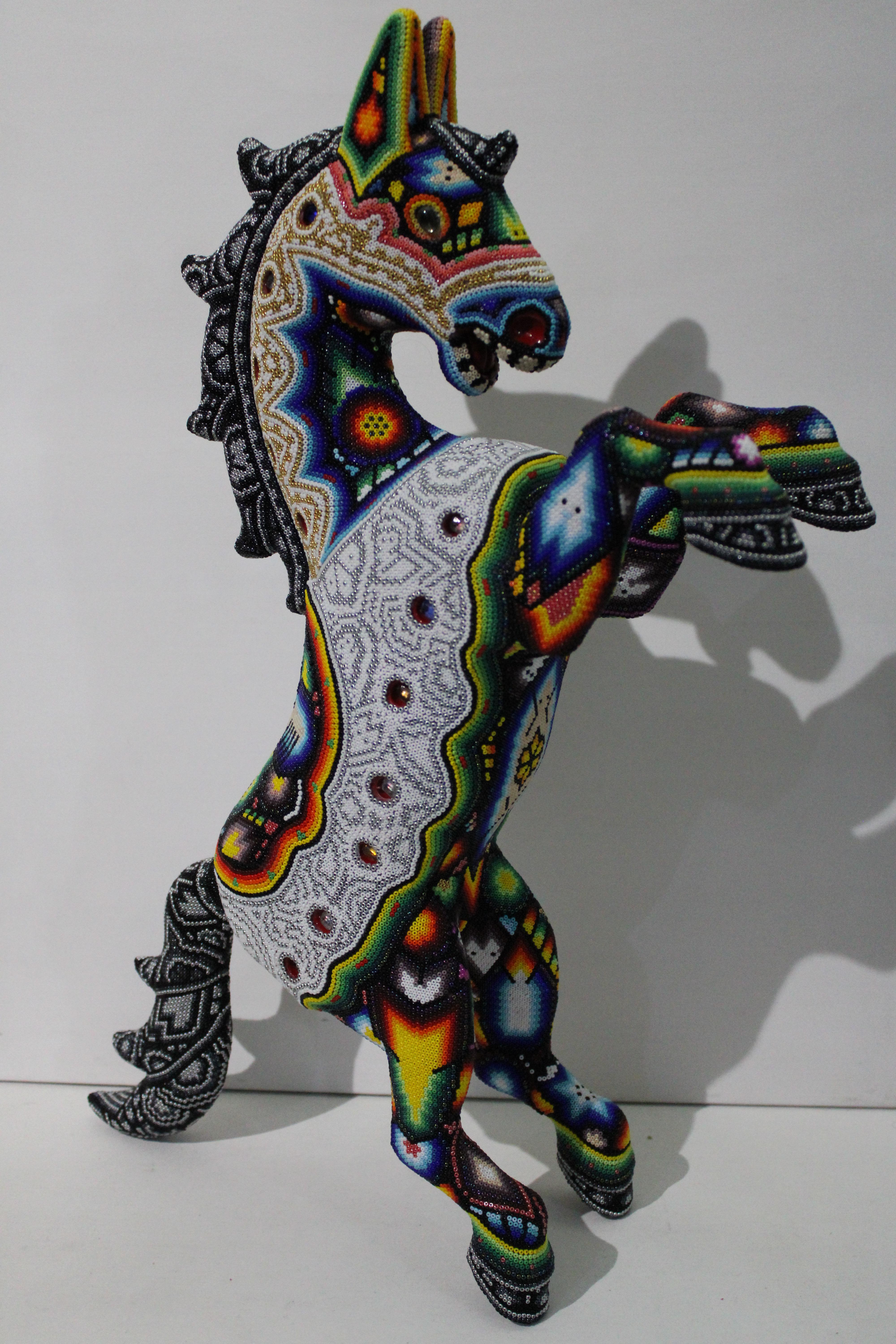 CHROMA aka Rick Wolfryd  Figurative Sculpture - "WONDER HORSE Mini " Carousel Series from Huichol Alterations