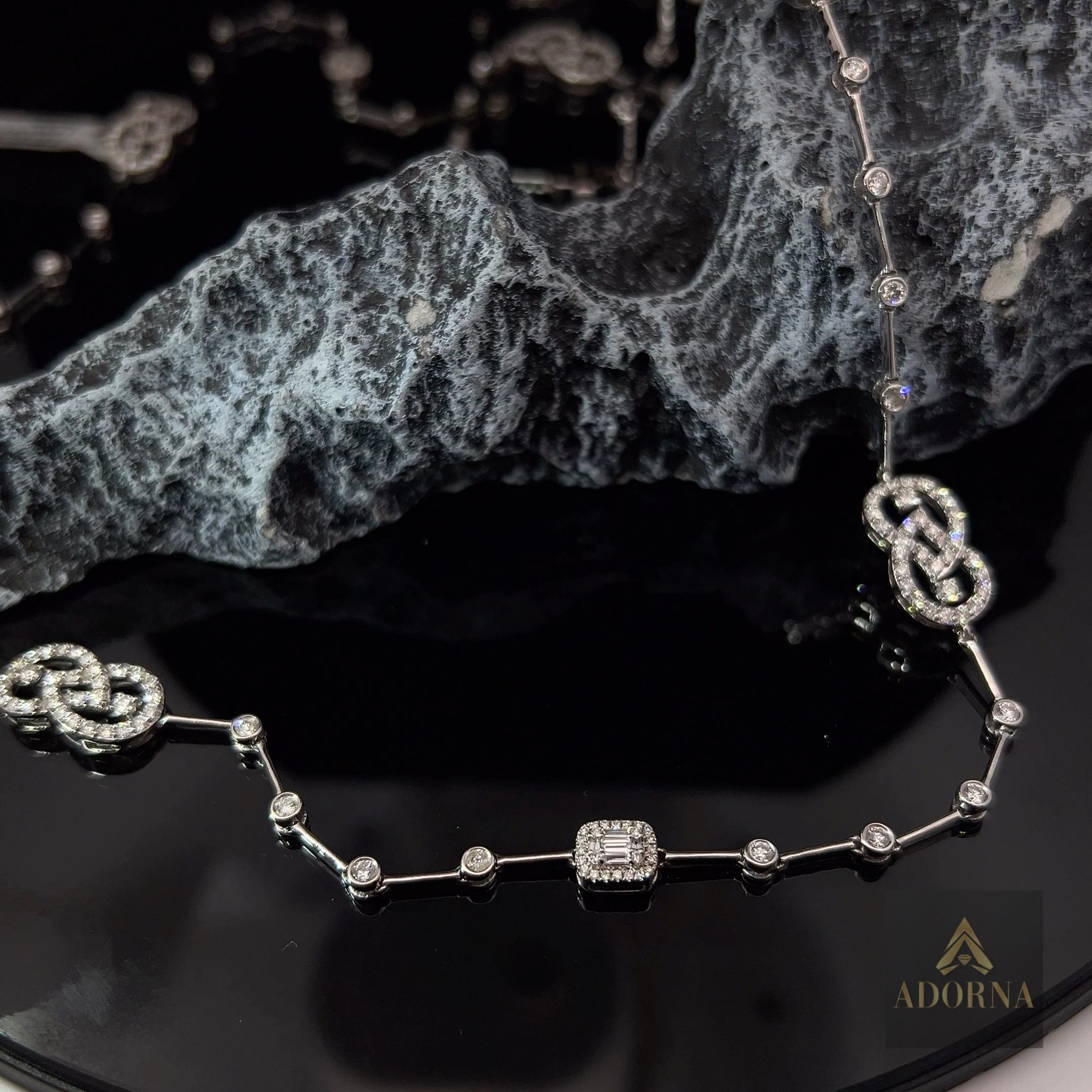 Women's Interlocking Diamond 14K White Gold Link Long Necklace For Sale