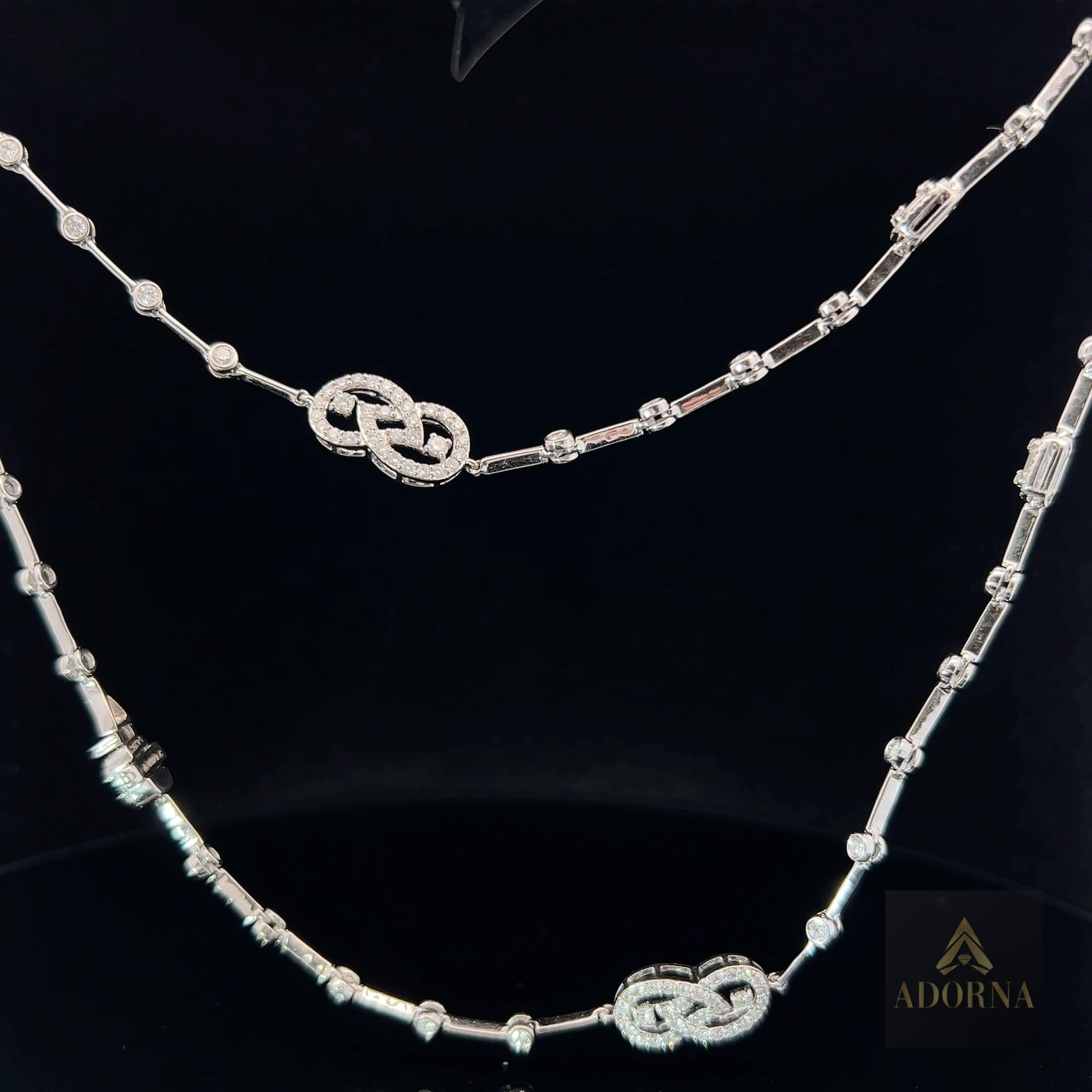 Interlocking Diamond 14K White Gold Link Long Necklace For Sale 2