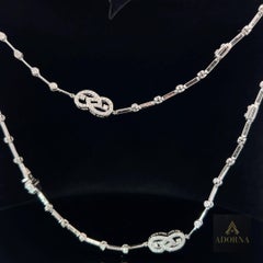 Interlocking Diamond 14K White Gold Link Long Necklace