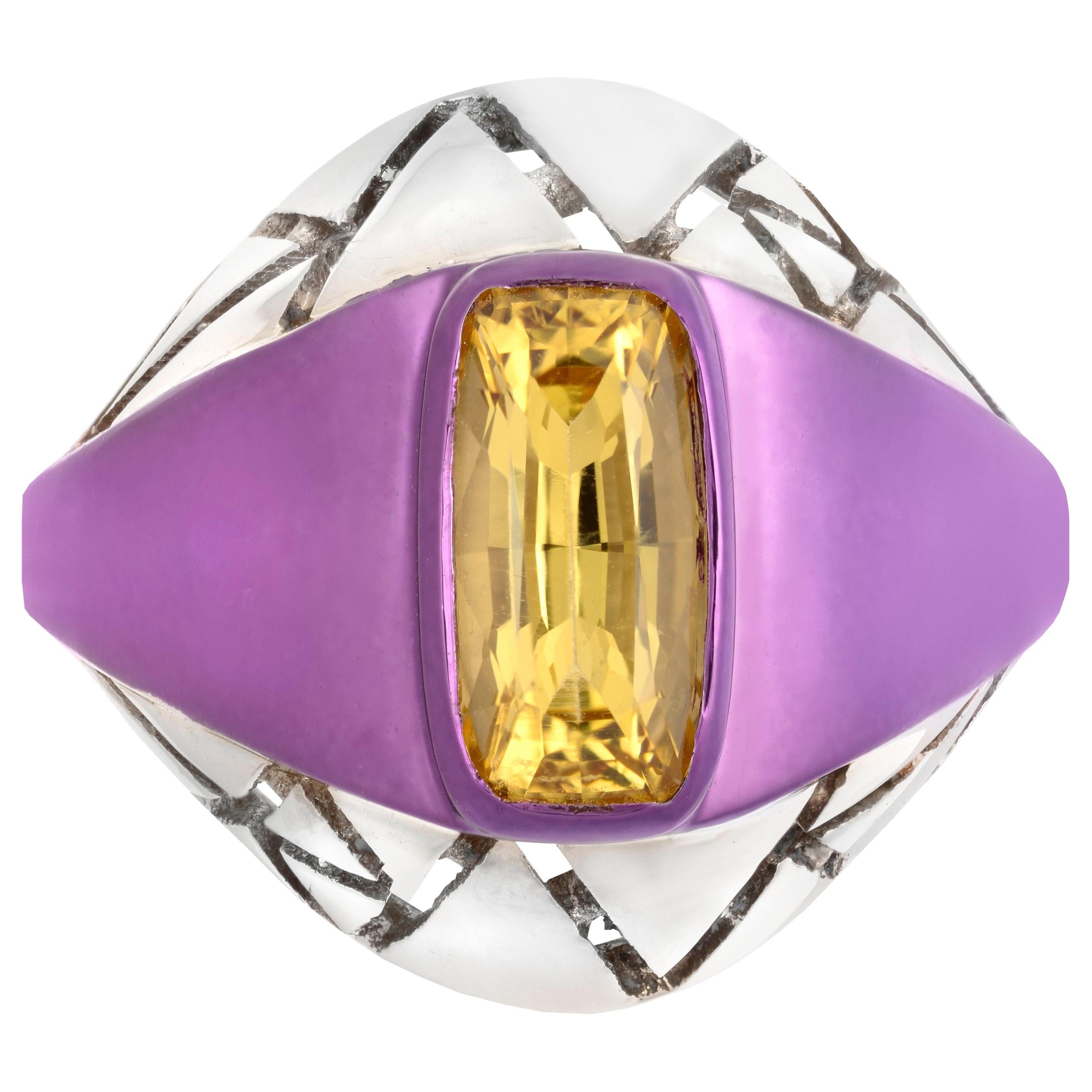 Chromanteq 1.28 Carat Golden Heliodor Bombe Ring in 18 Carat White Gold For Sale