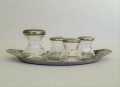Chromargan Max and Moritz Modernist Salt Pepper with Tray by WMF, Germany 1960s