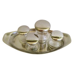 Chromargan Max and Moritz Modernist Salt Pepper with Tray by WMF, Germany 1960s
