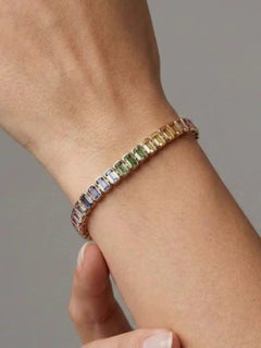Bracciale cromatico Baguette in oro giallo 14K (personalizzato) con pietre preziose
