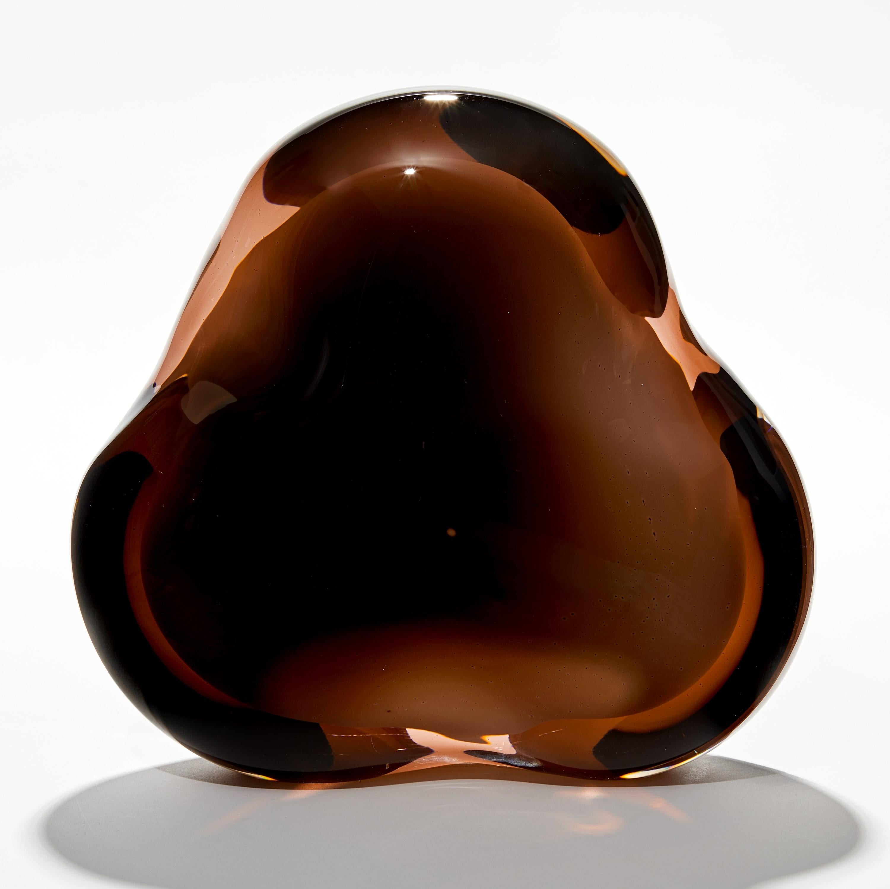 Organic Modern Chromatic Vug in Dark Amber to Olive, Glass Sculpture by Samantha Donaldson For Sale