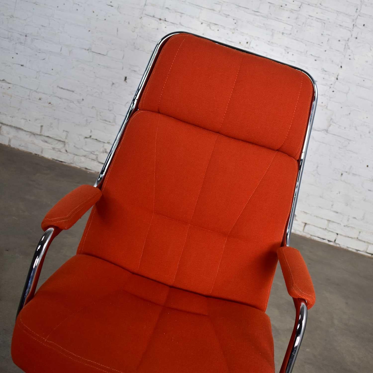 Chromcraft Adjustable Armed High Back Rolling Office Chair Orange Hopsack Fabric 1