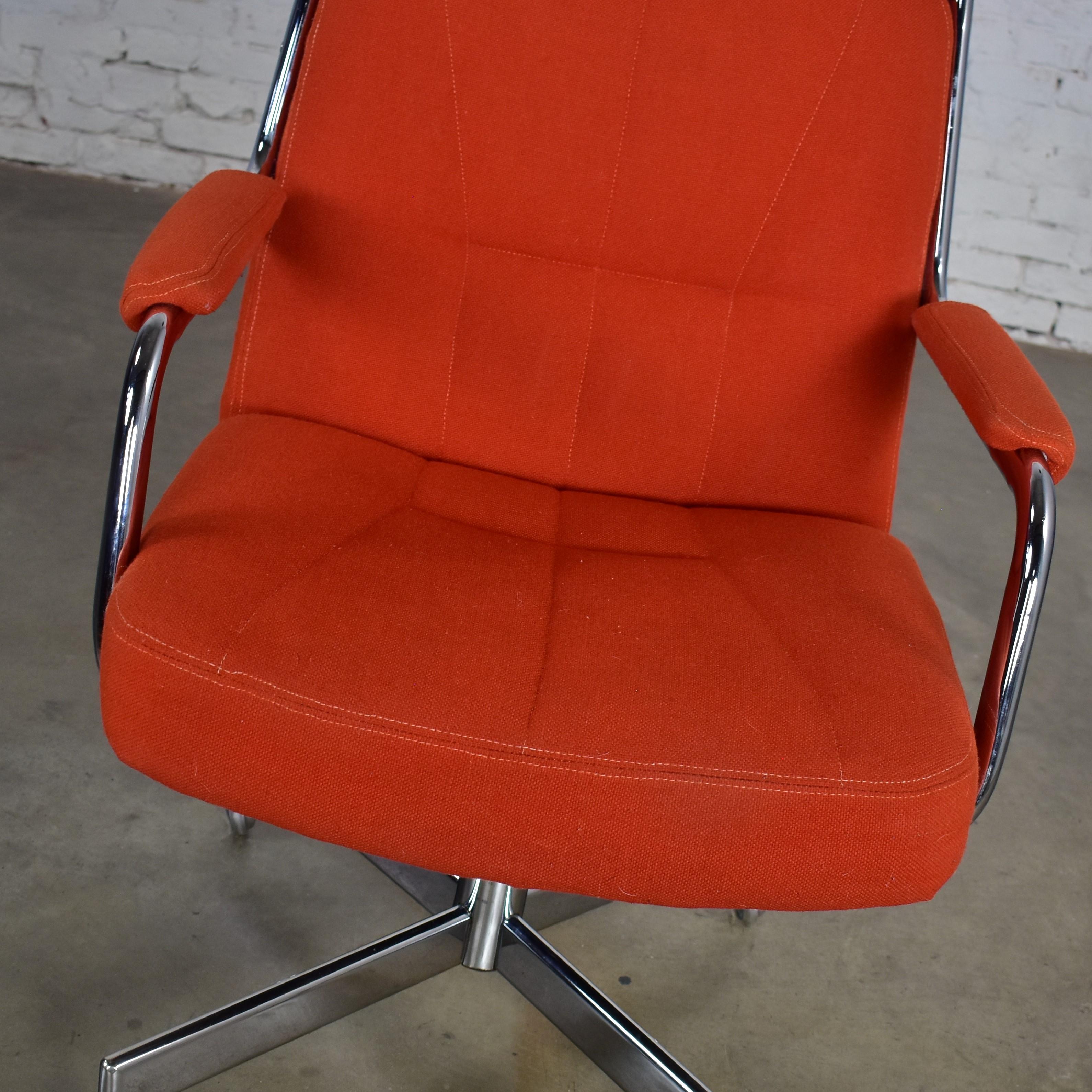 Chromcraft Adjustable Armed High Back Rolling Office Chair Orange Hopsack Fabric 3