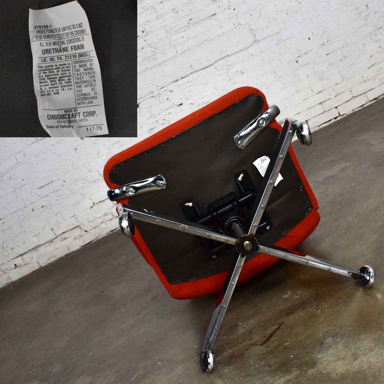Chromcraft Adjustable Armed High Back Rolling Office Chair Orange Hopsack Fabric 4