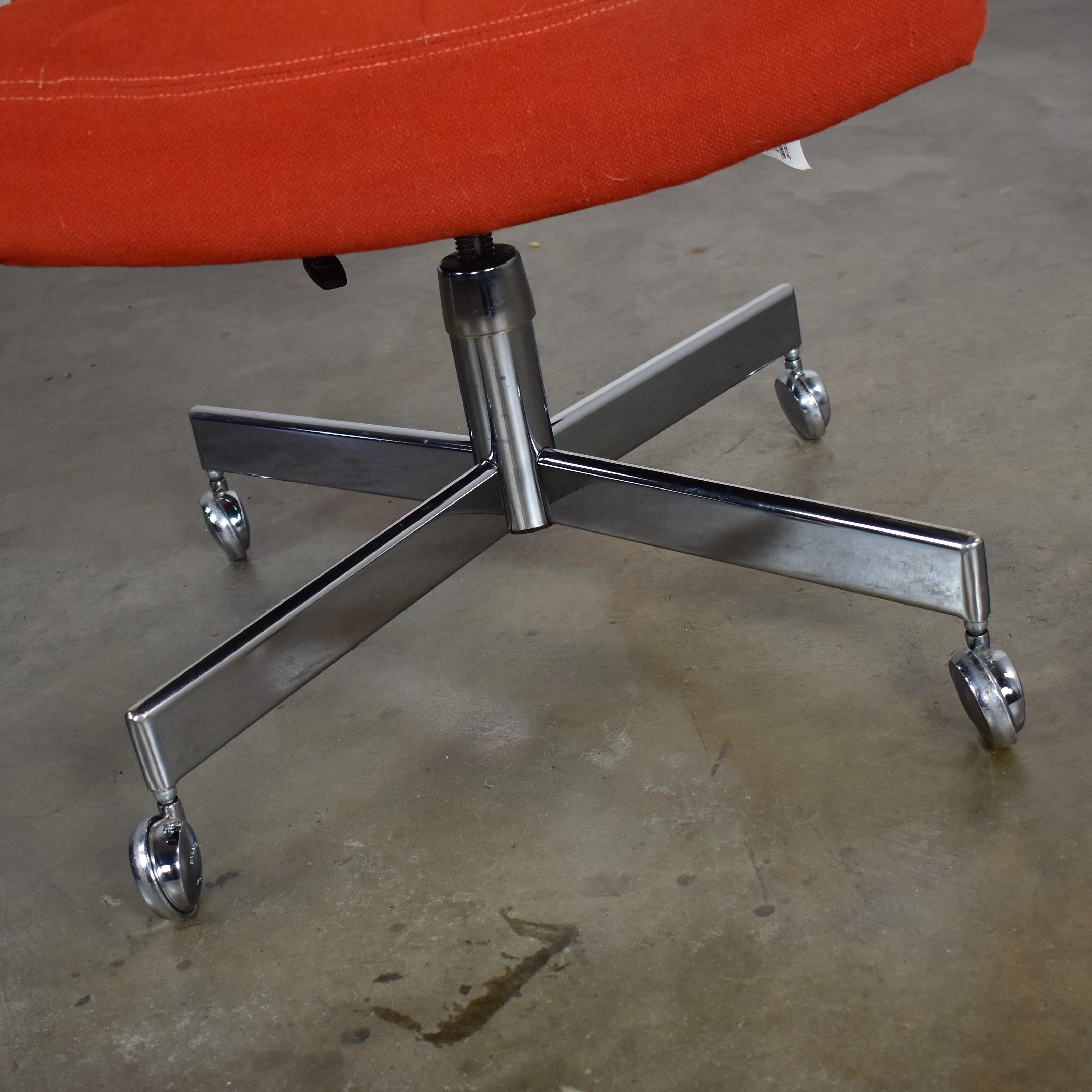 Chromcraft Adjustable Armed High Back Rolling Office Chair Orange Hopsack Fabric 5