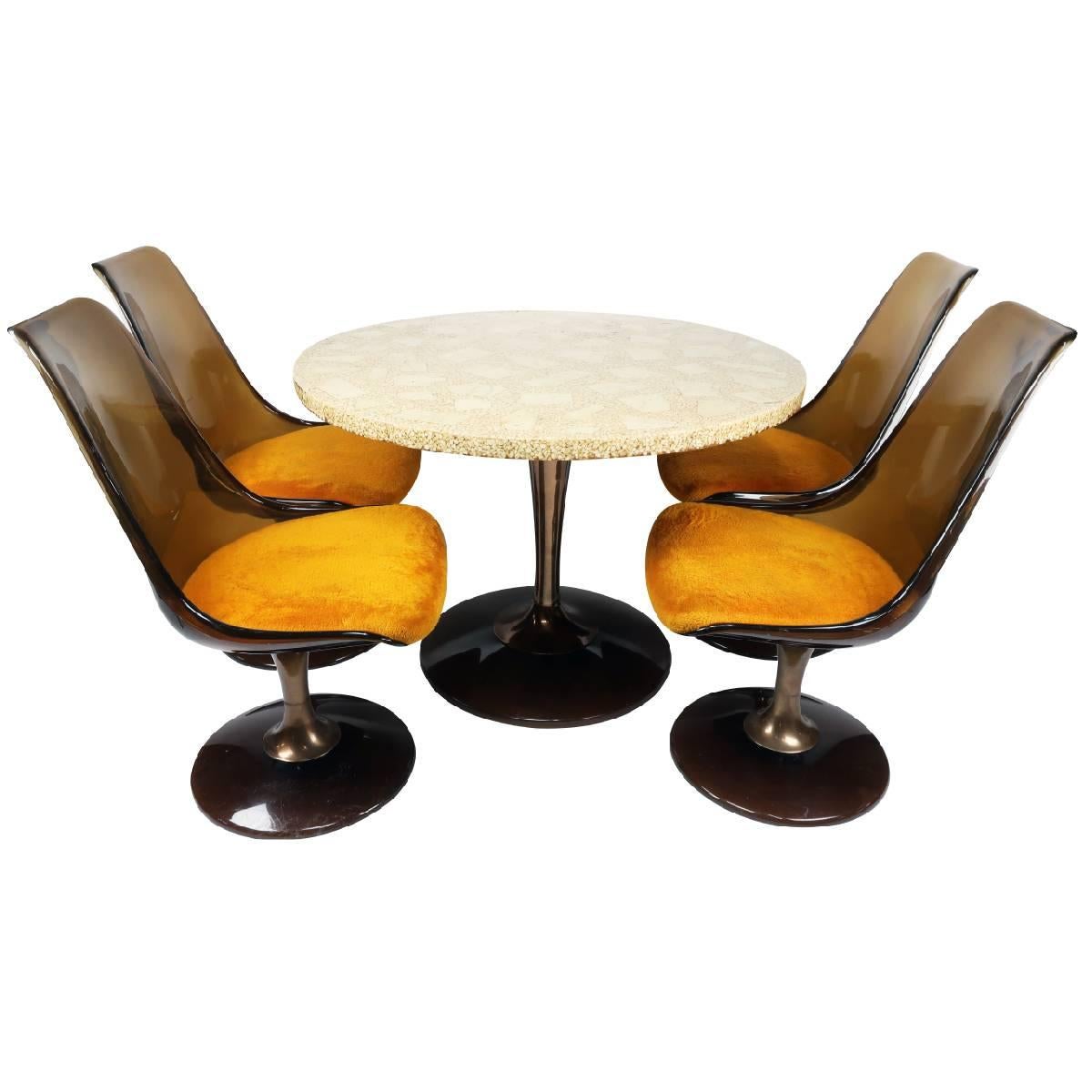Chromcraft Amber Lucite Tulip Chairs and Table Set