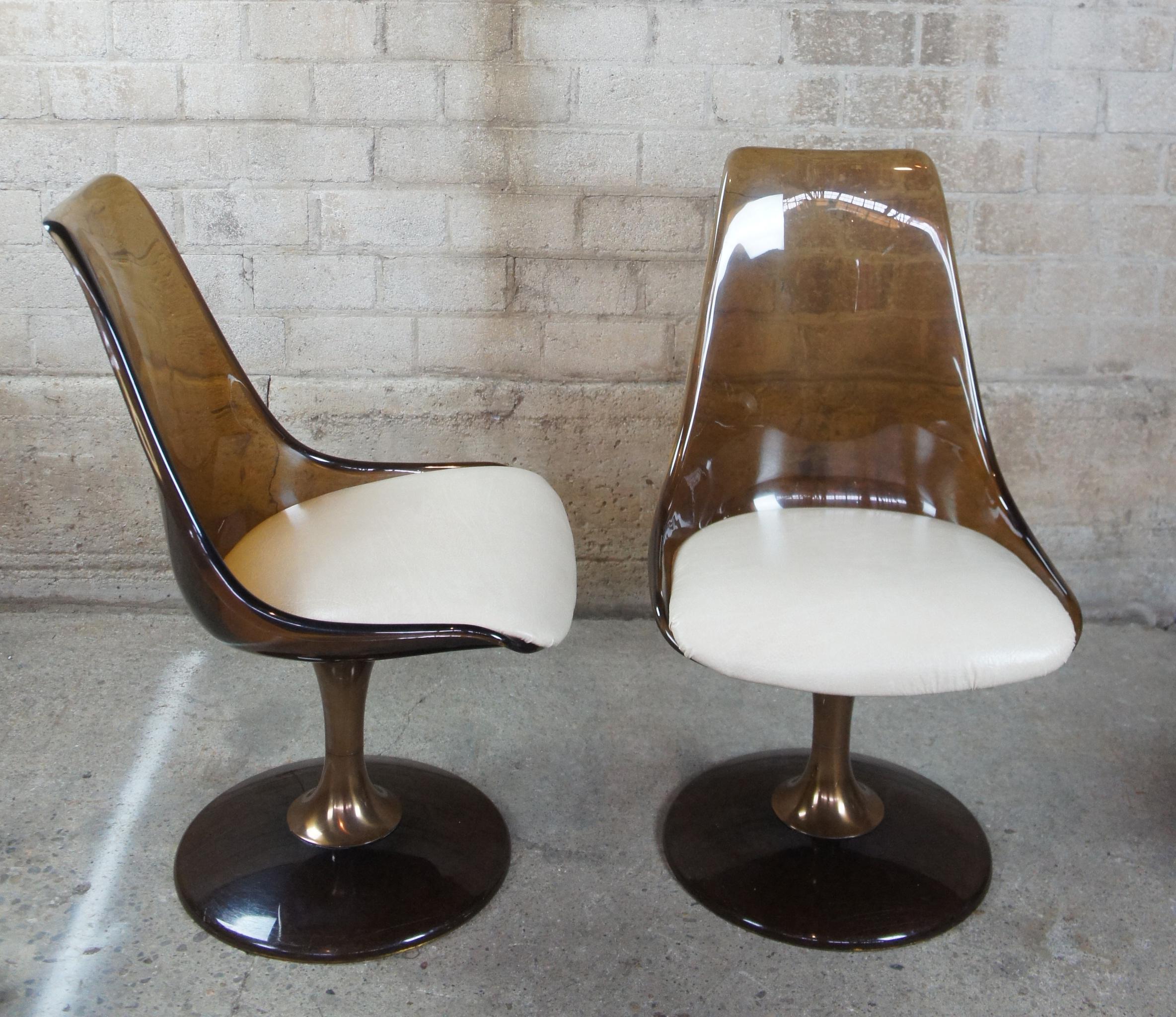 Chromcraft Atomic Mid-Century Modern Smoked Lucite Glass Table & 4 Tulip Chairs 3