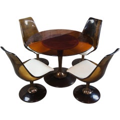 Chromcraft Atomic Mid-Century Modern Table en verre Lucite fumé & 4 Chaises Tulipes