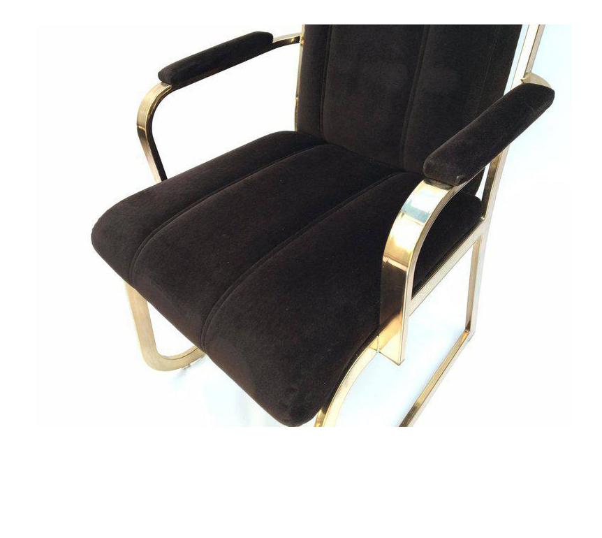 Chromcraft Dynasty Velvet Channel Back Tufted Brass Dining Chairs In Good Condition For Sale In Jacksonville, FL