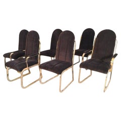Vintage Chromcraft Dynasty Velvet Channel Back Tufted Brass Dining Chairs